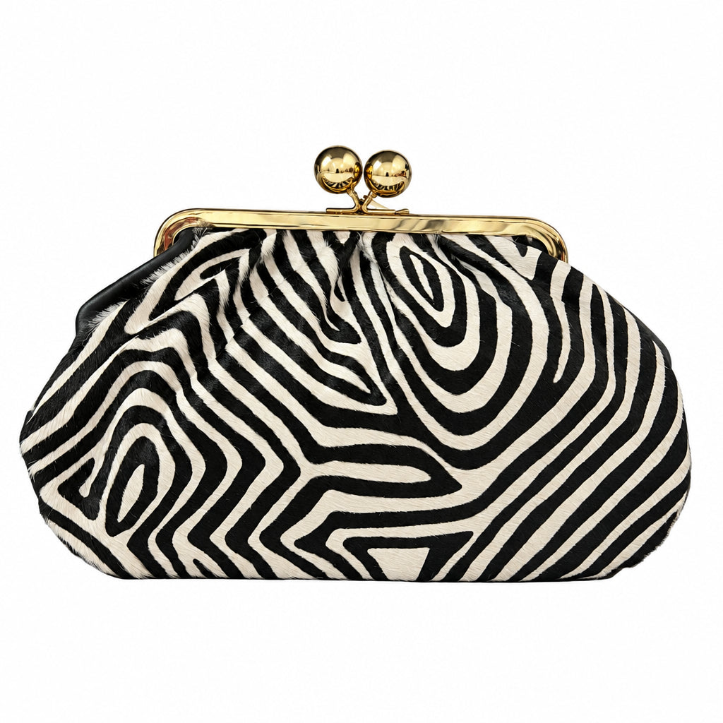 Mega clutch cavallino zebra bianco e nero