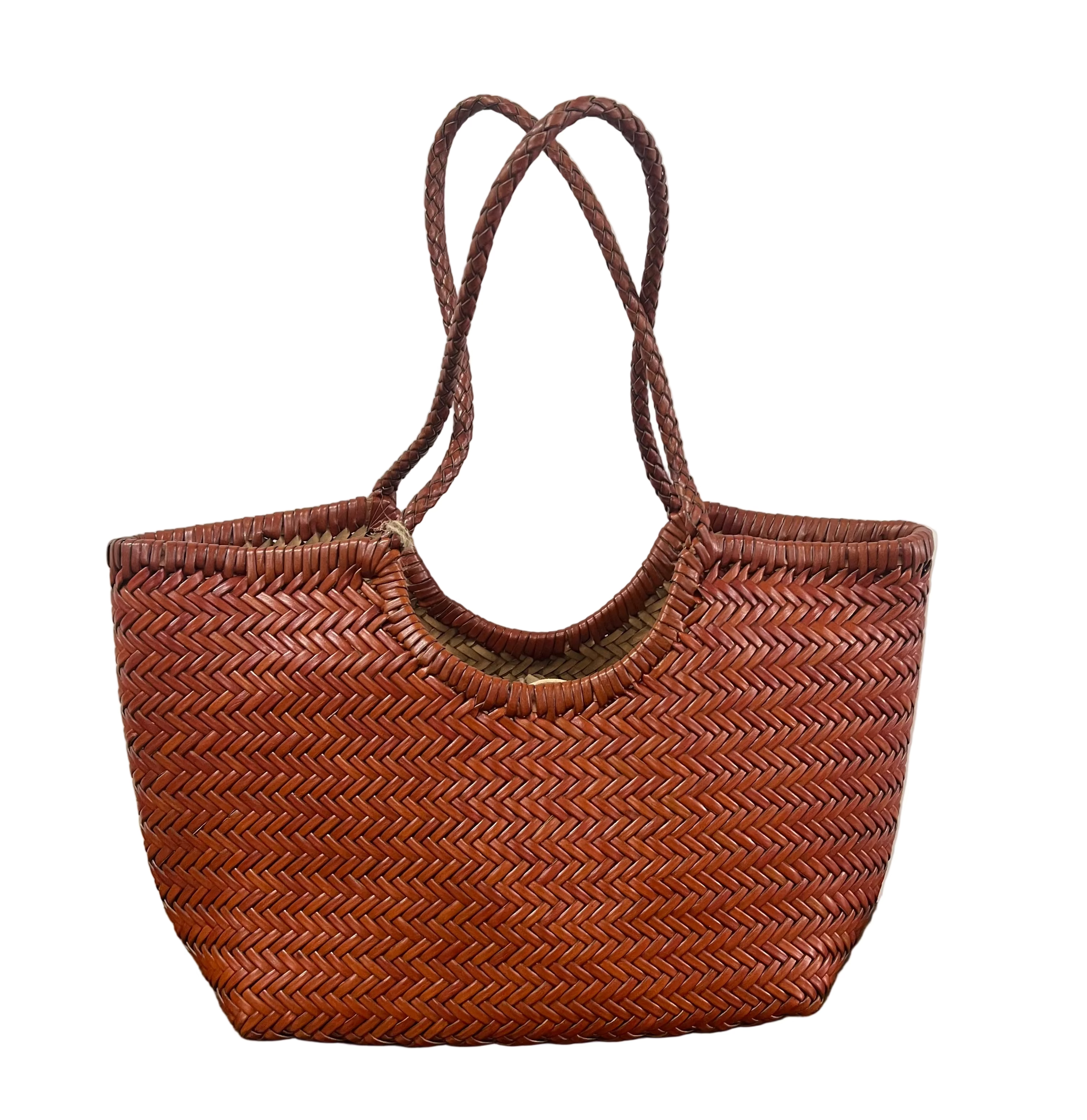 Basket midi intrecciata cuoio