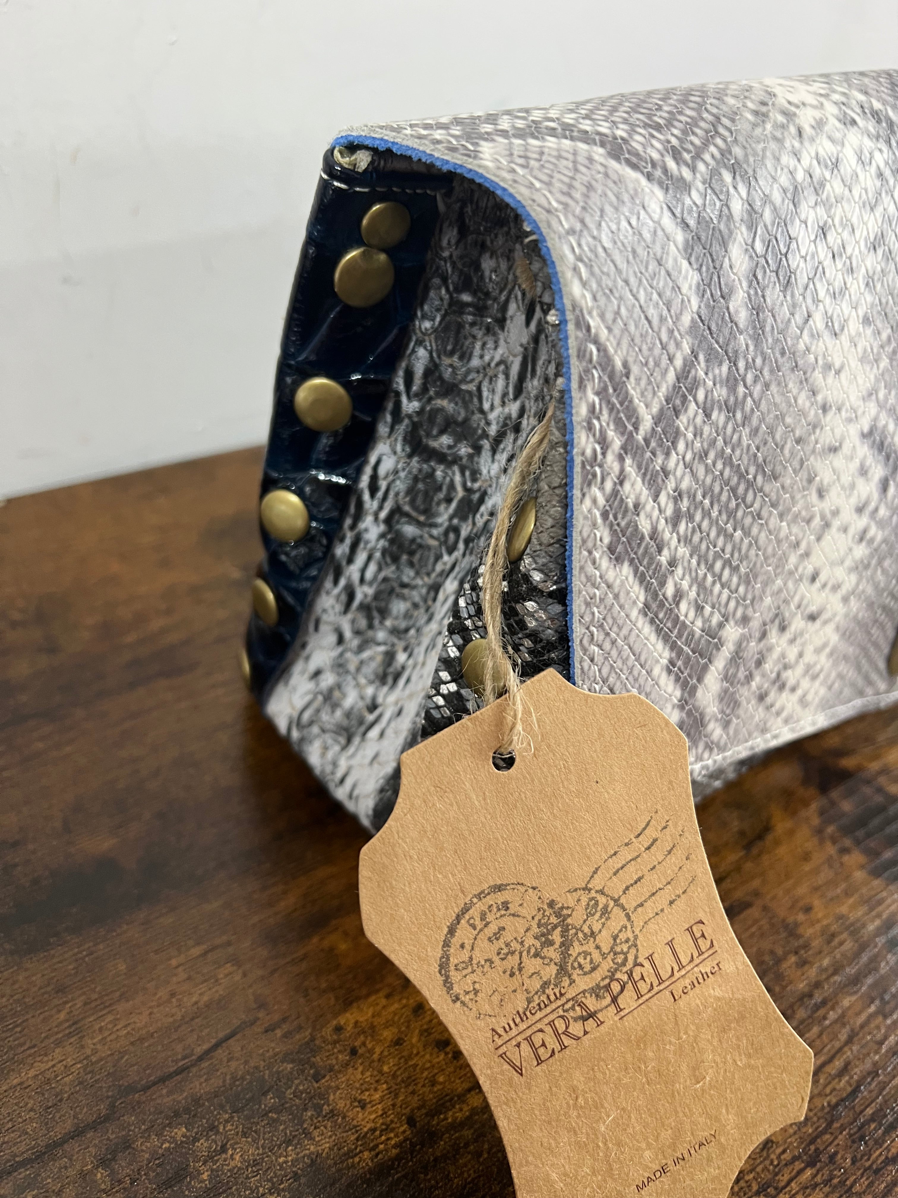 Country bag mini patchwork grey cocco vernice blu