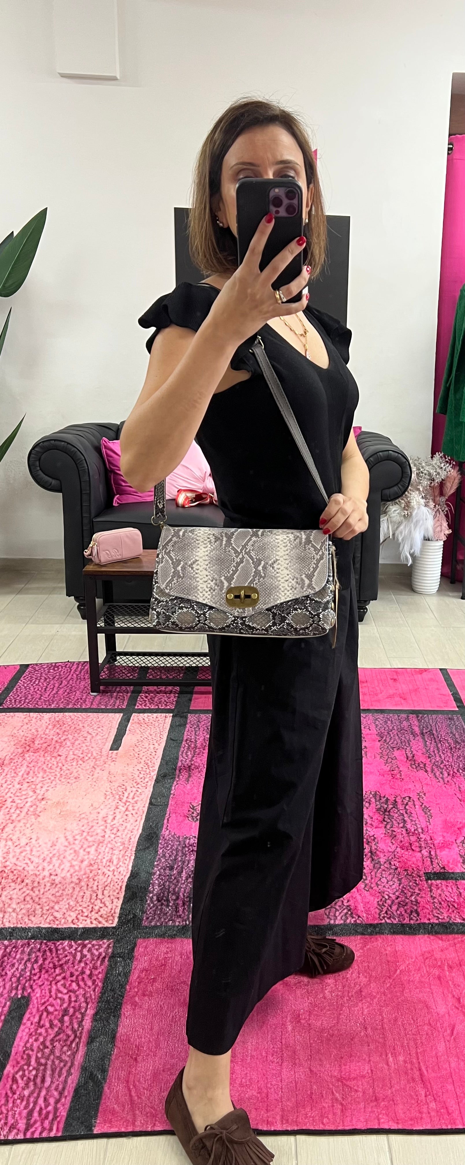 Country bag mini patchwork grey cocco vernice blu