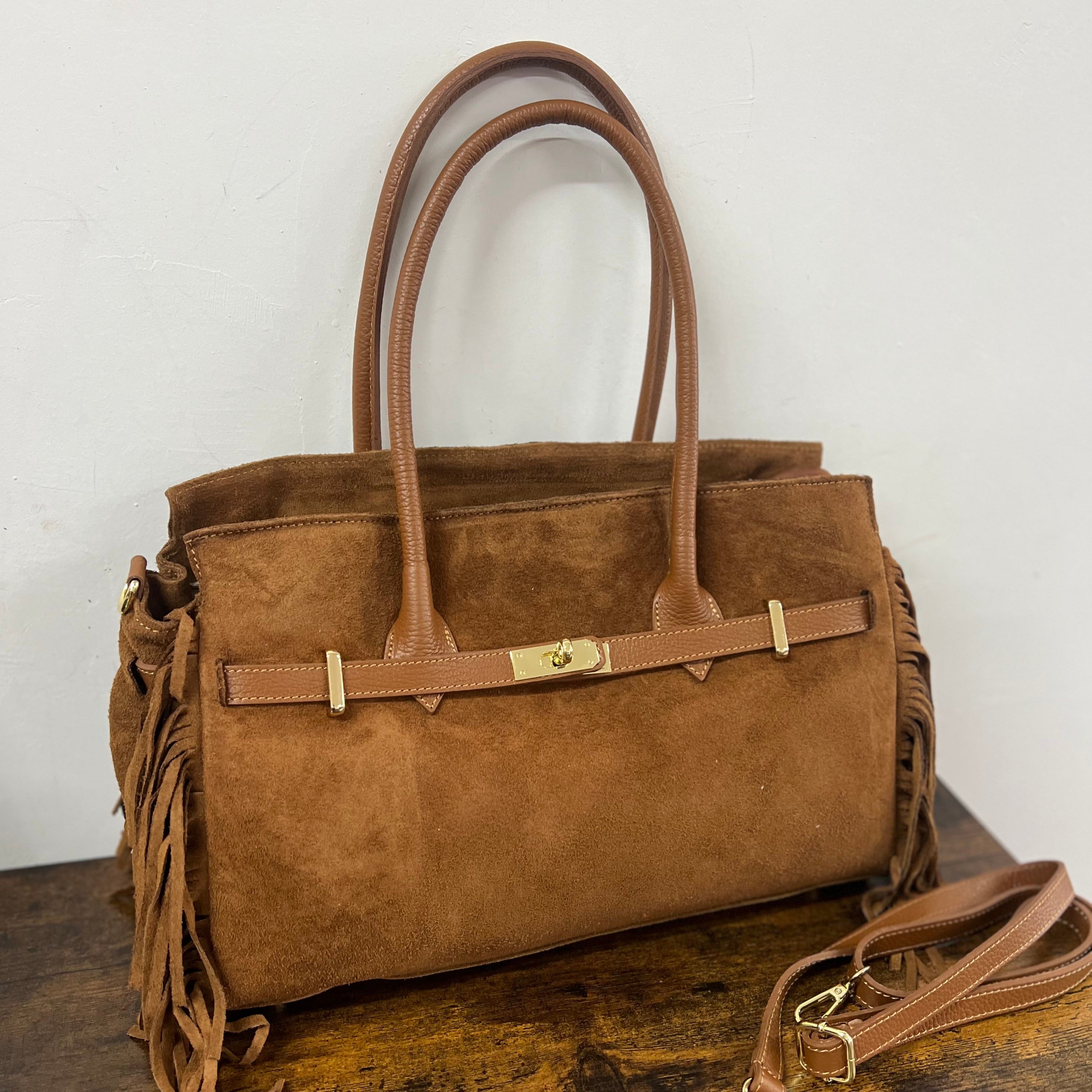 Shopper suede HORSE cuoio scuro