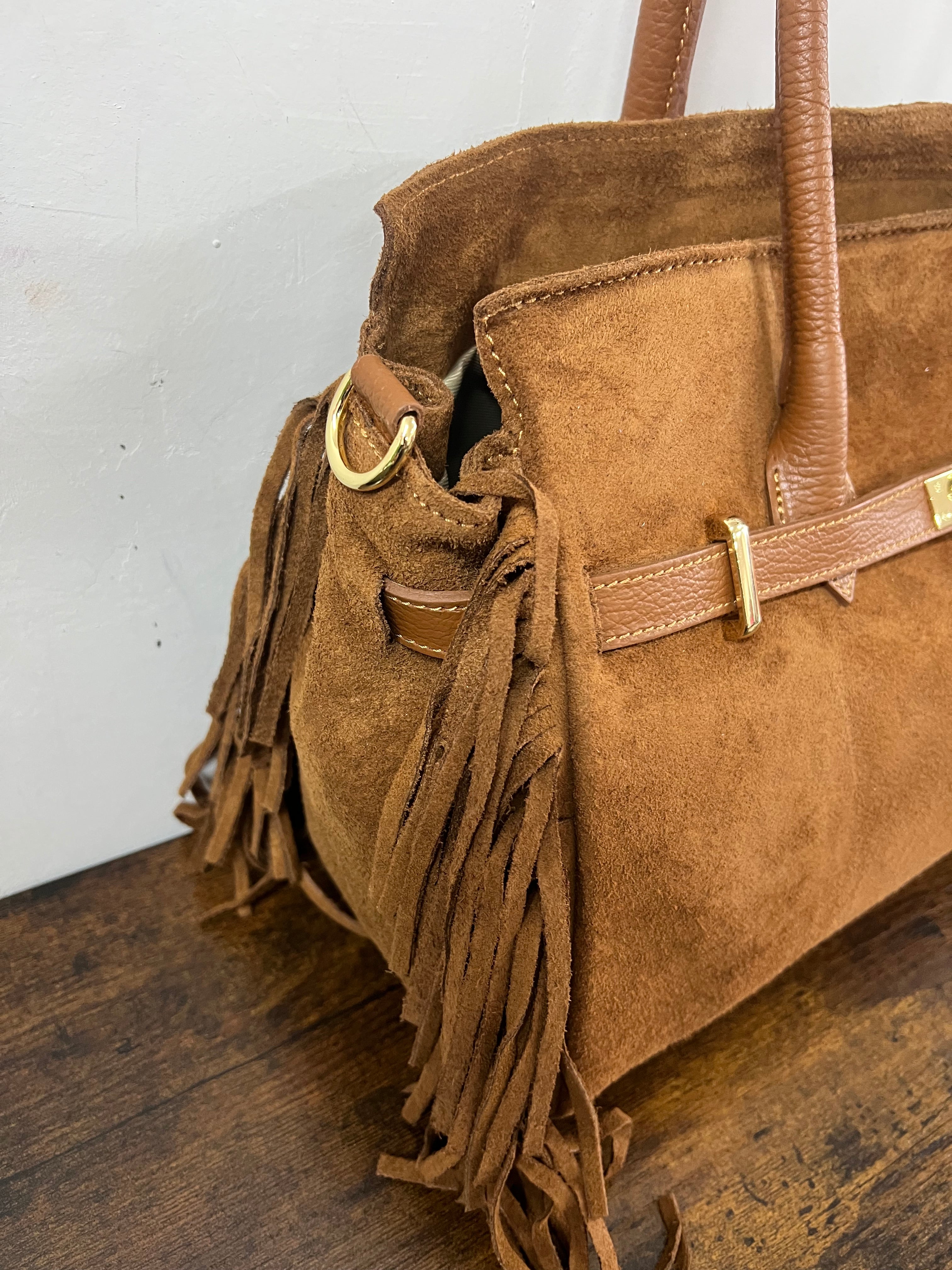 Shopper suede HORSE cuoio scuro