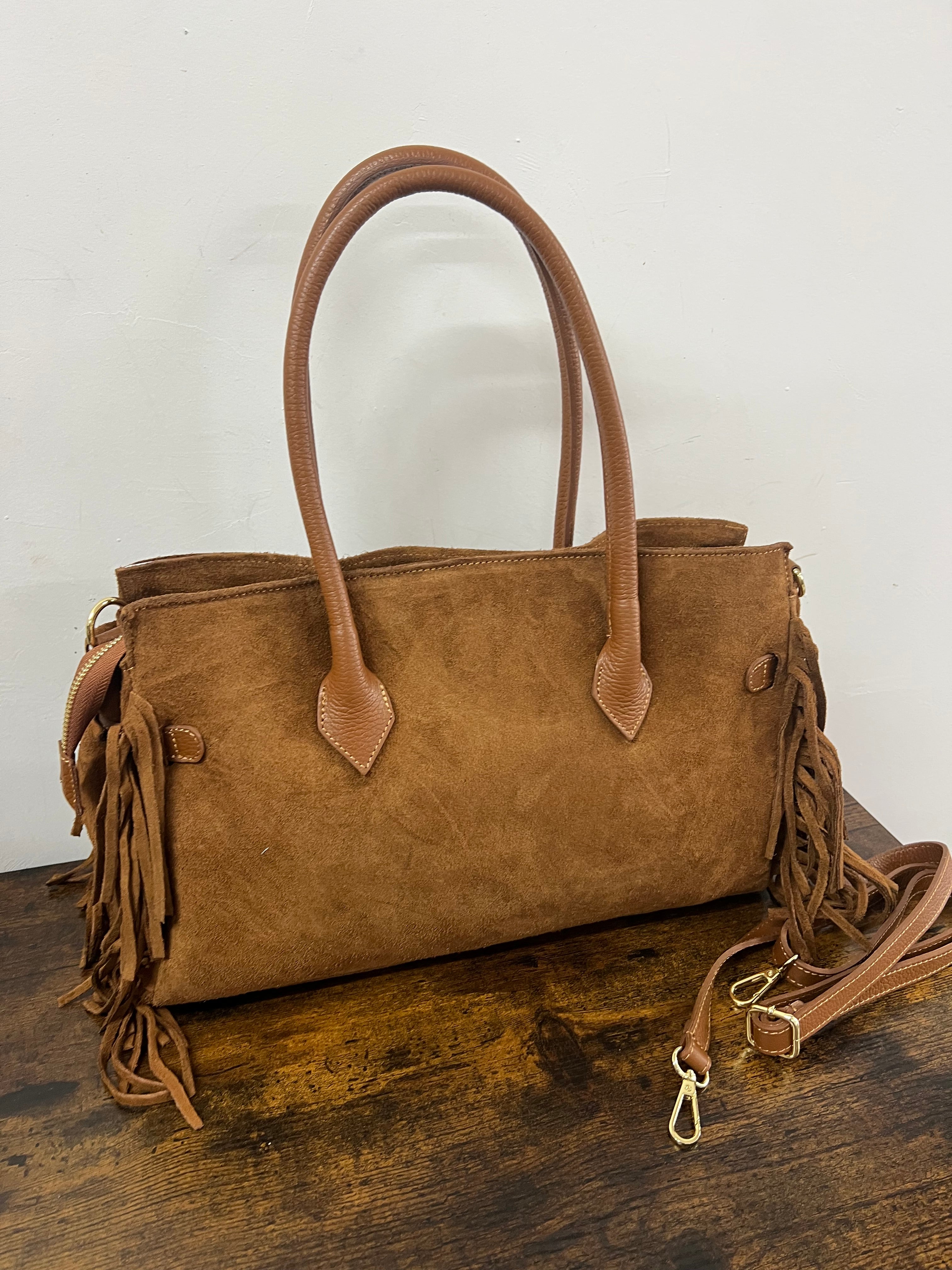Shopper suede HORSE cuoio scuro