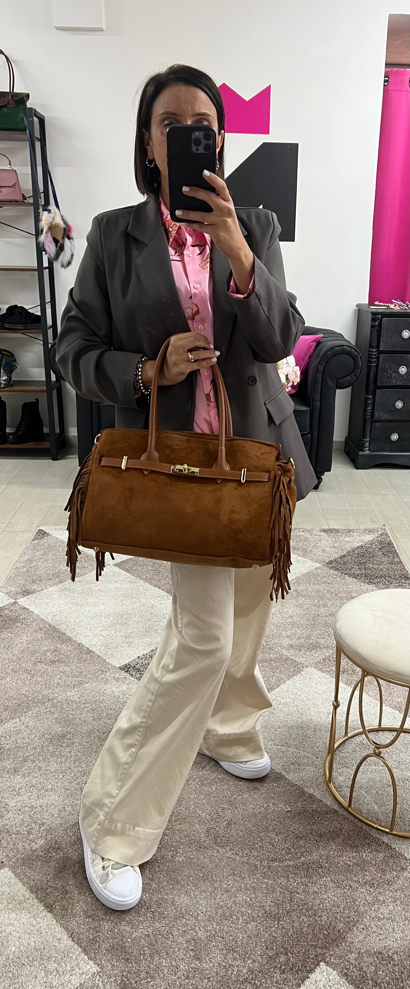 Shopper suede HORSE cuoio scuro