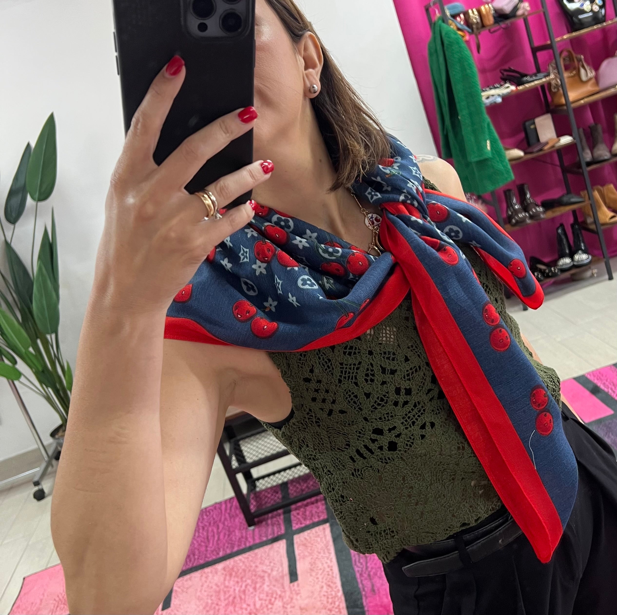 Foulard mega ciliegie blu cobalto