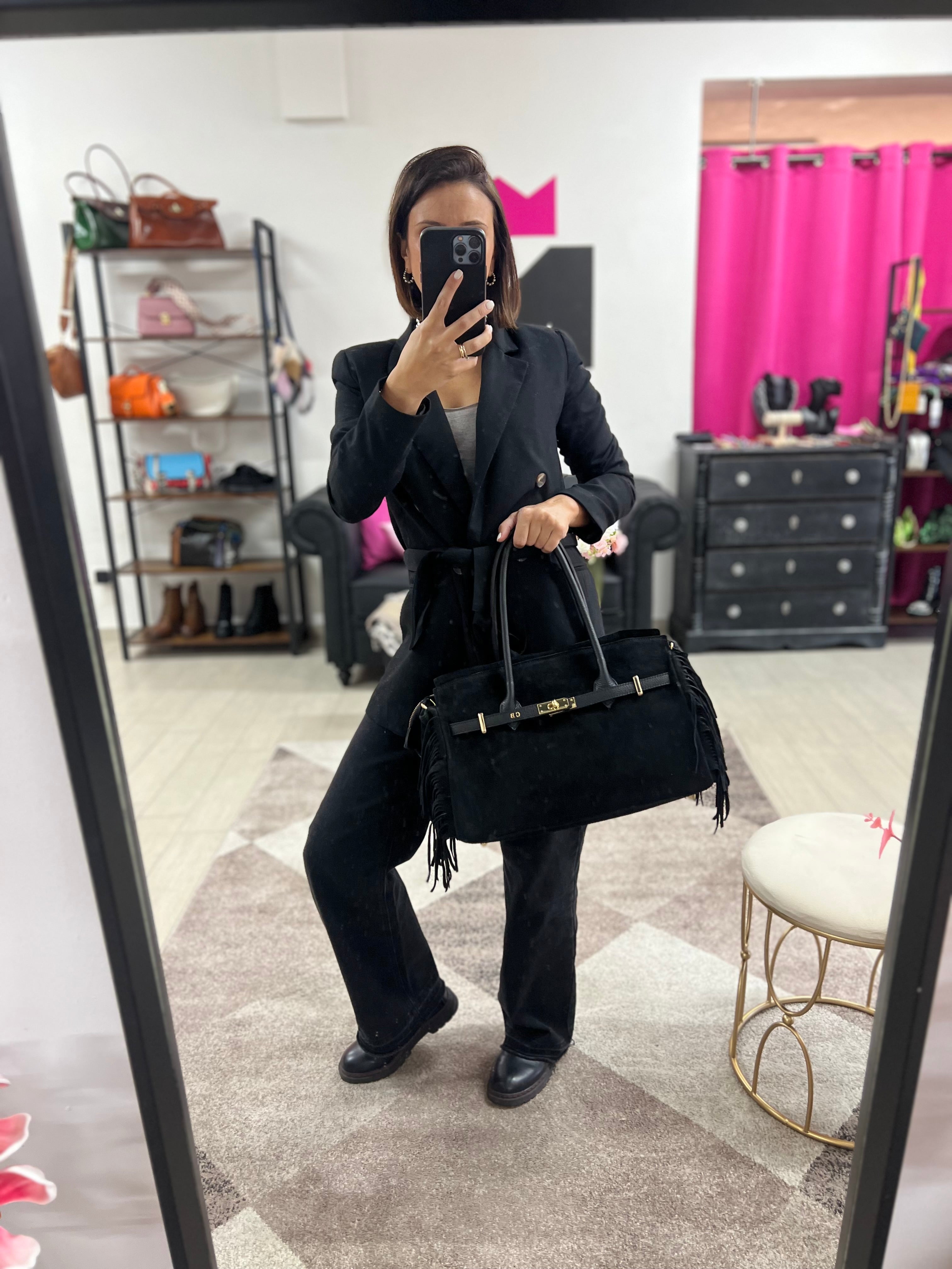 Shopper suede HORSE nero