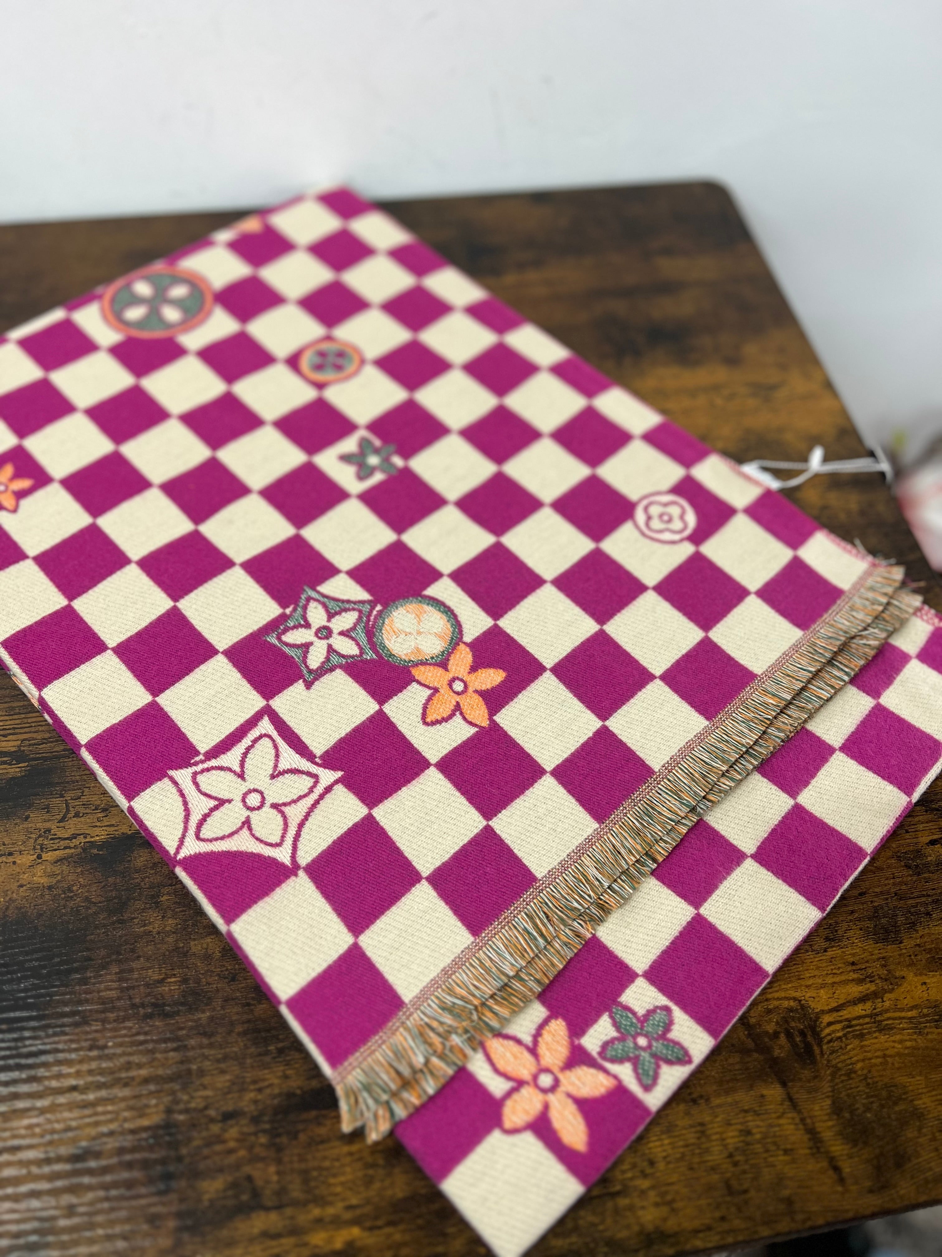 Sciarpona misto cachemire scacchi fucsia