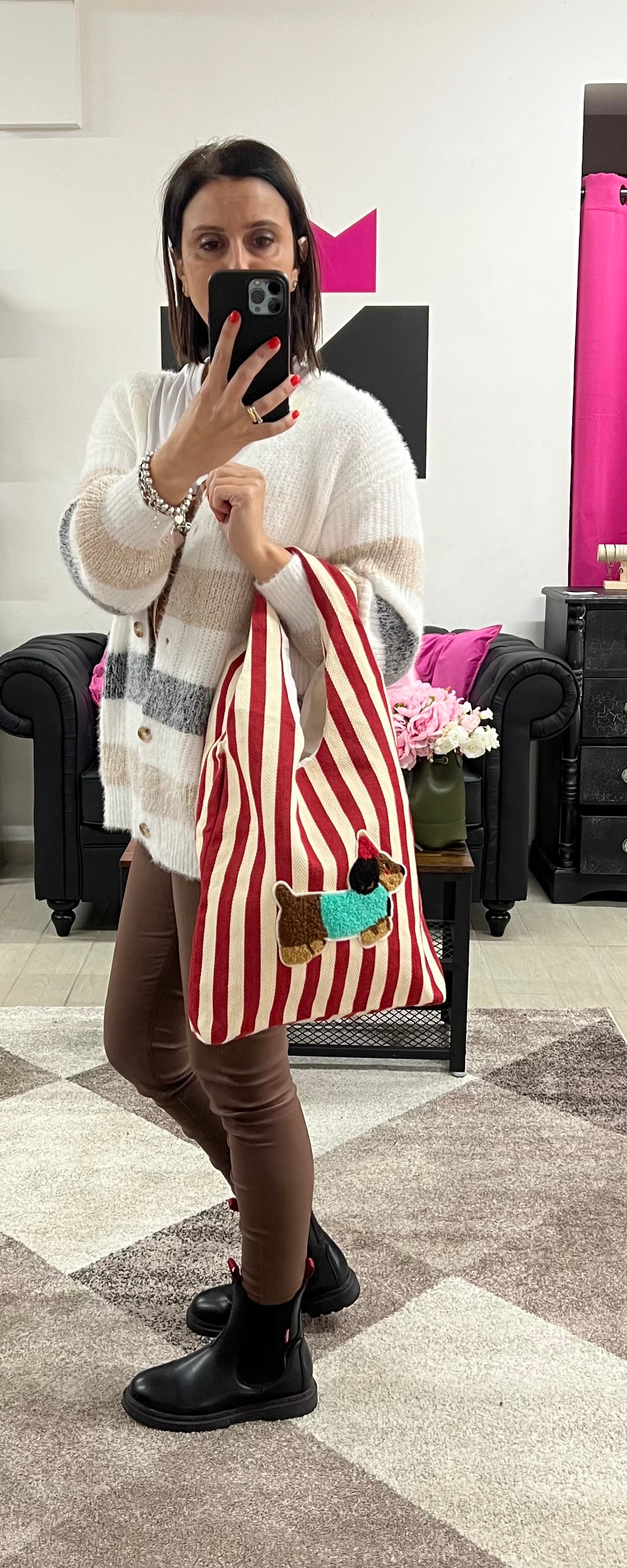 Shopper bassotto righe rosso