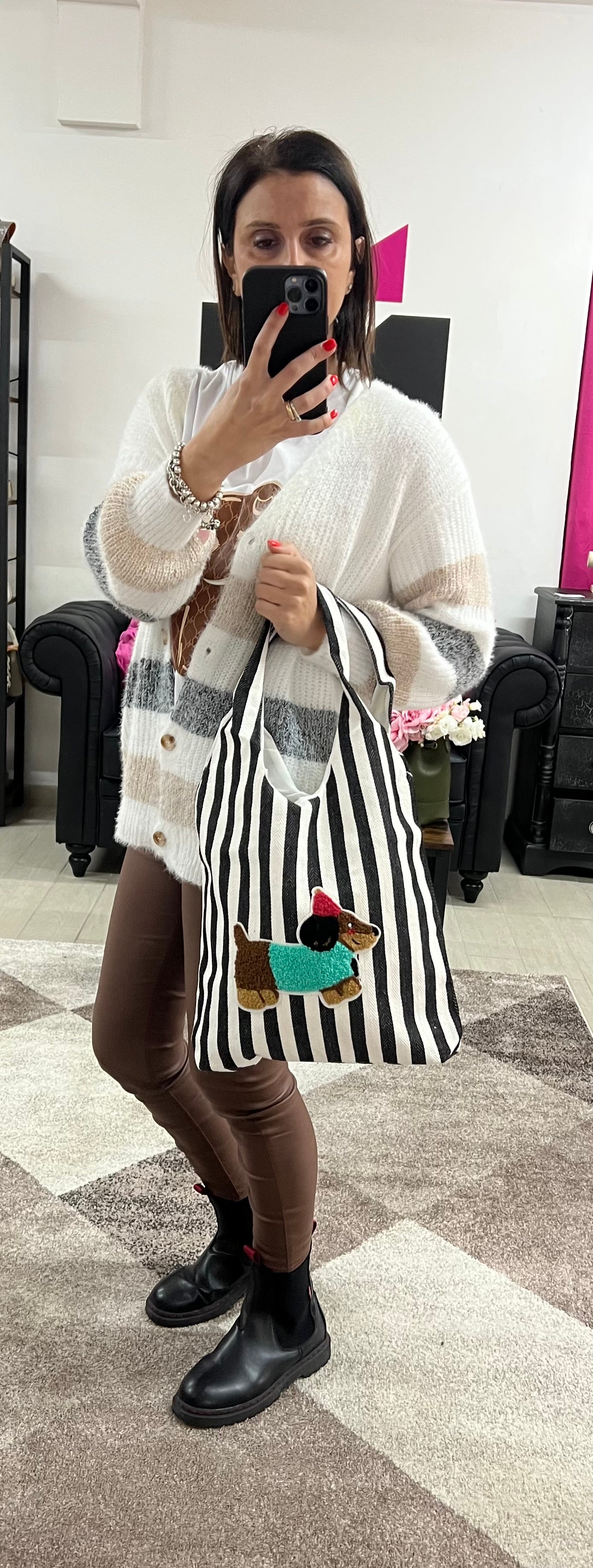 Shopper bassotto righe nero