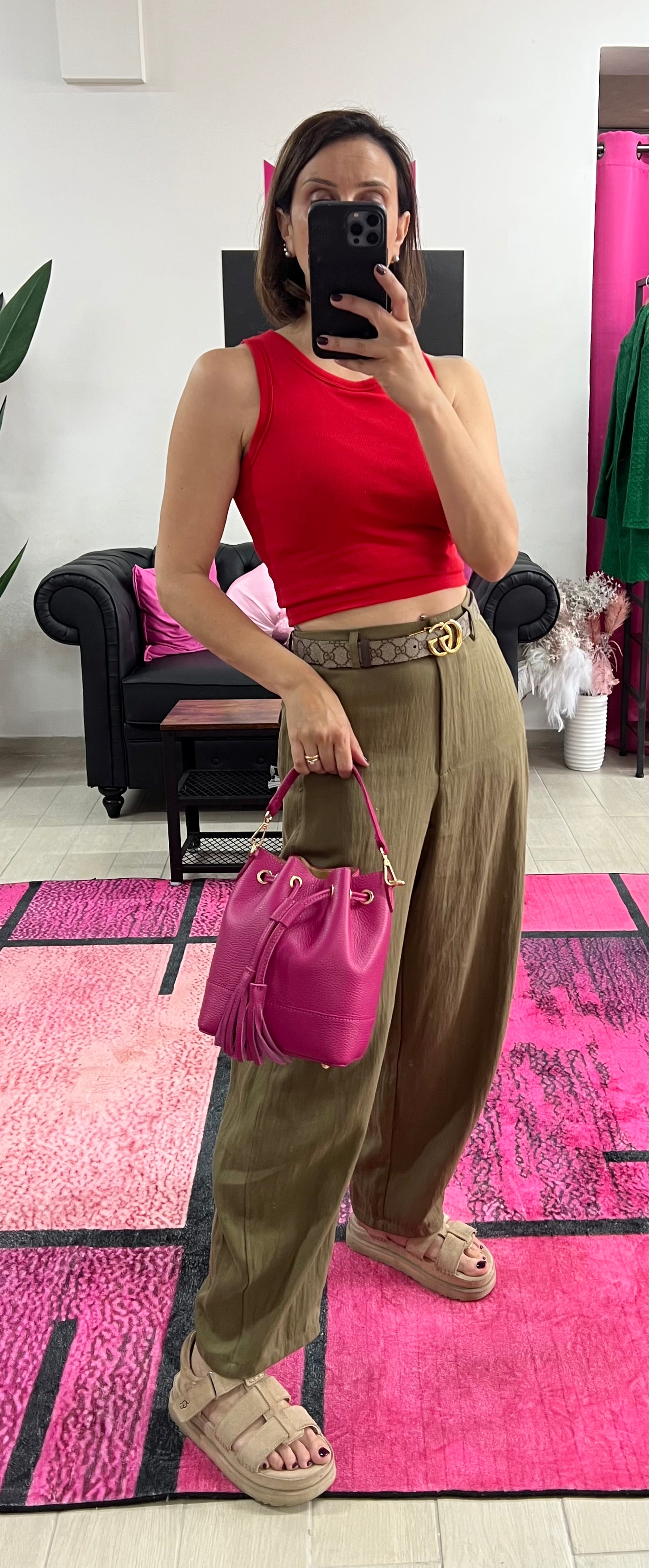Sacchetto frange mini fucsia