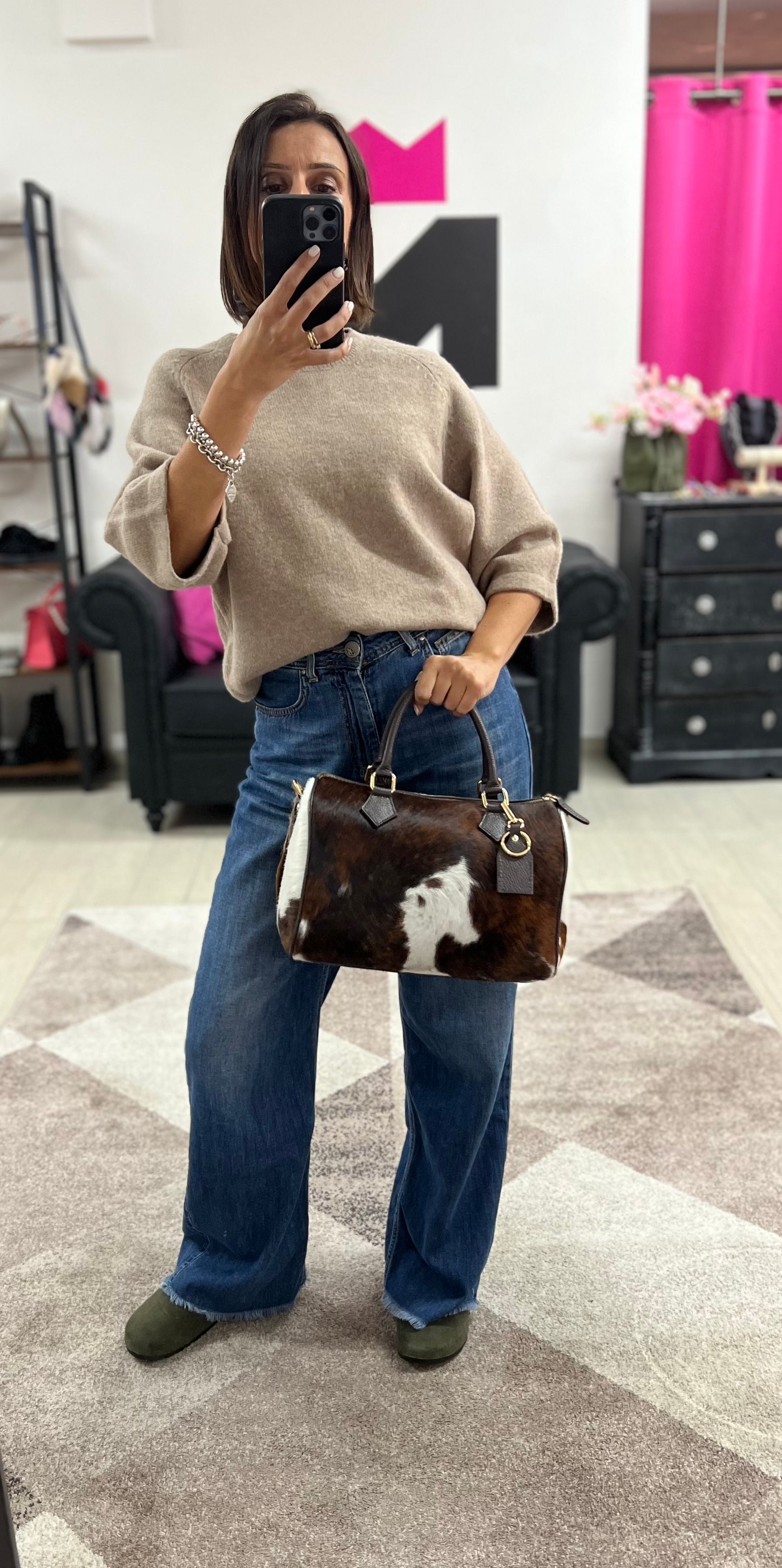 Maxi pony hair top-handle bag