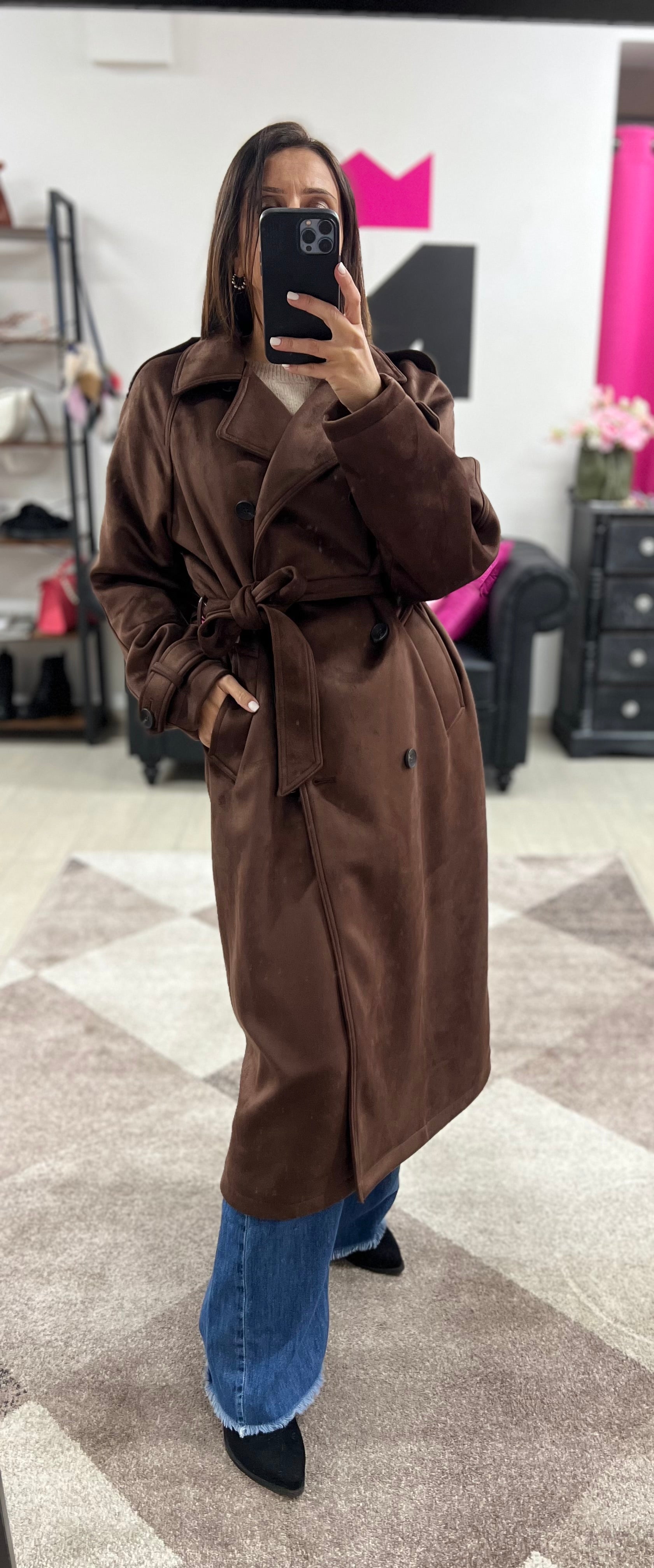 Trench suede testa di moro