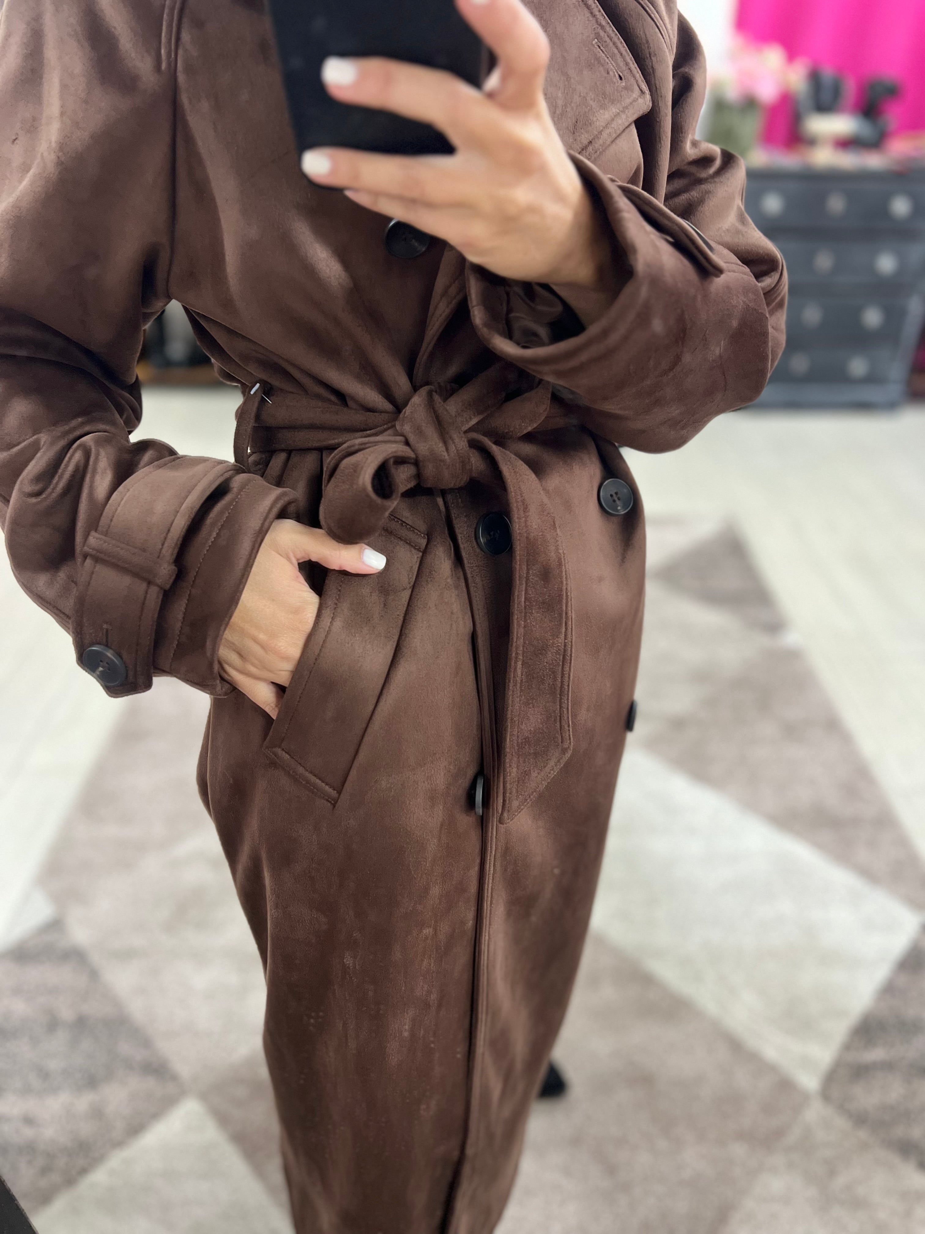 Trench suede testa di moro