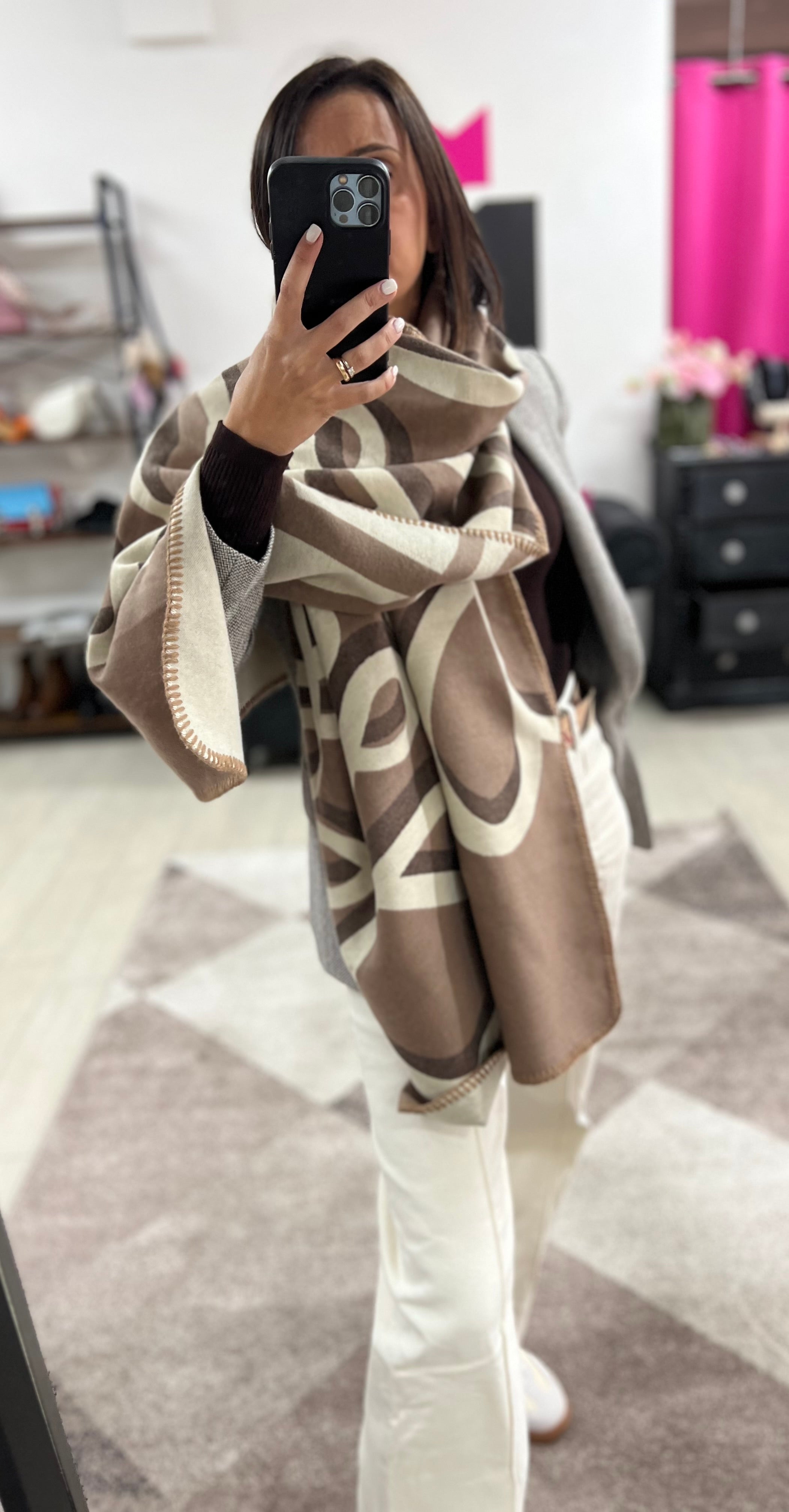 Sciarpona misto cachemire onde testa di moro