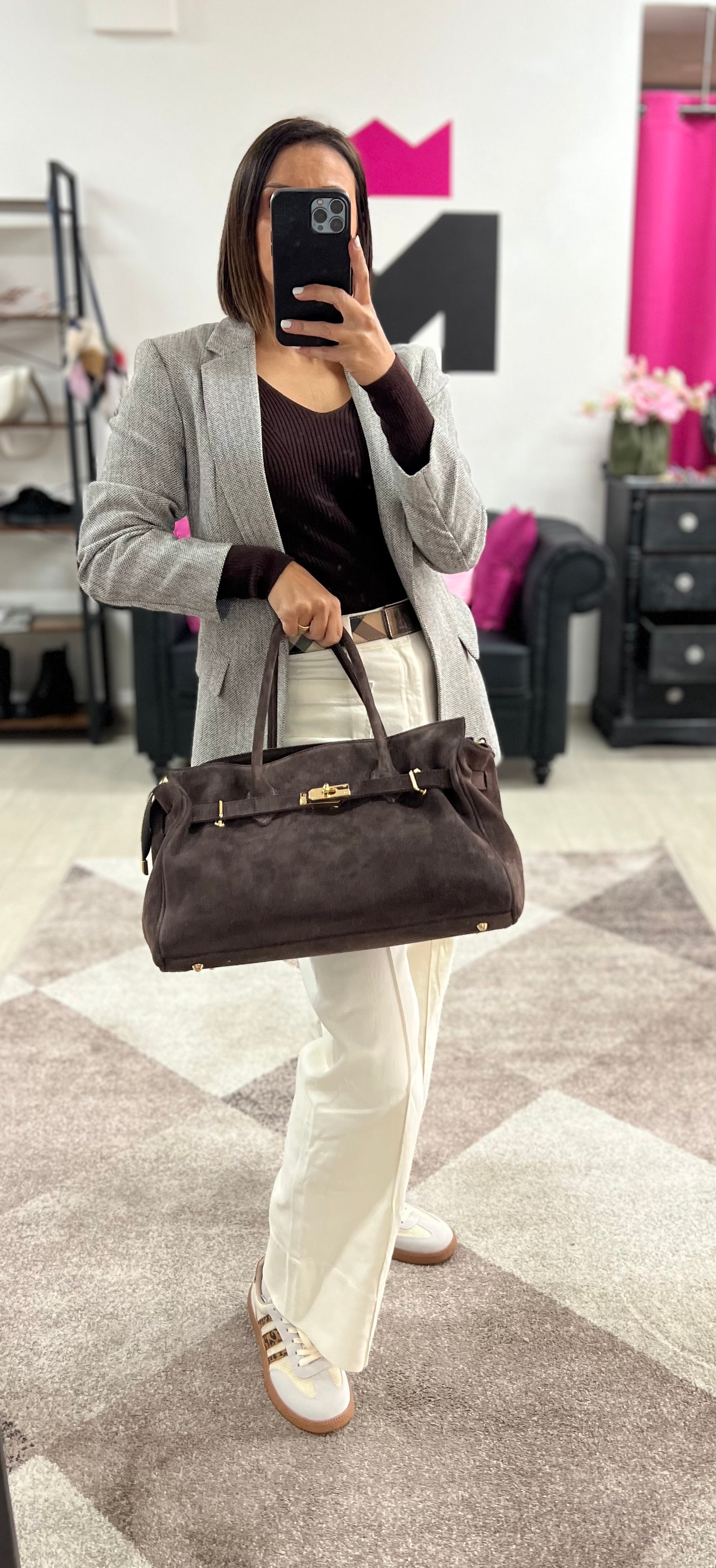 Shopper horse suede basic testa di moro