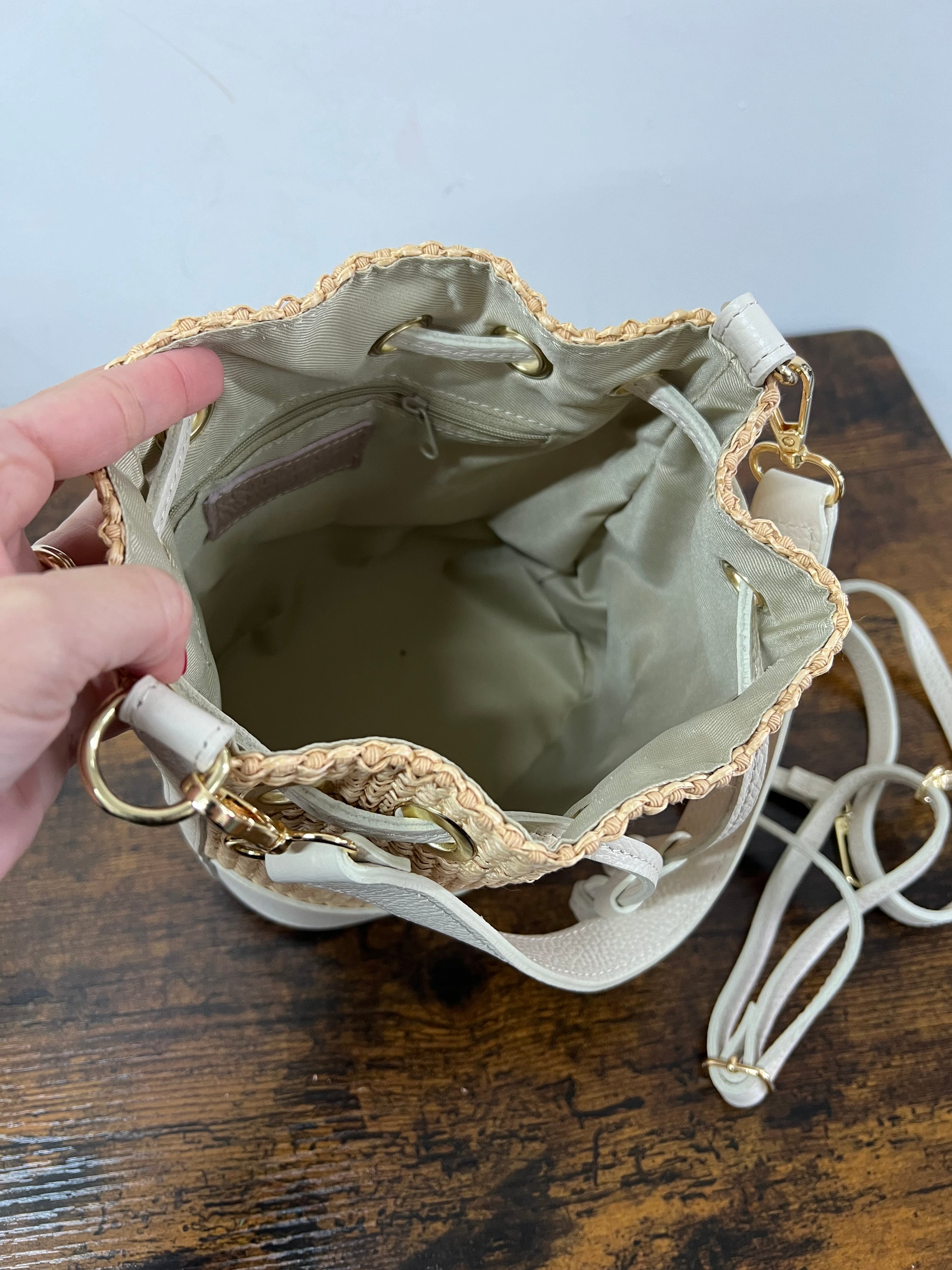 Sacchetto frange maxi z rafia panna