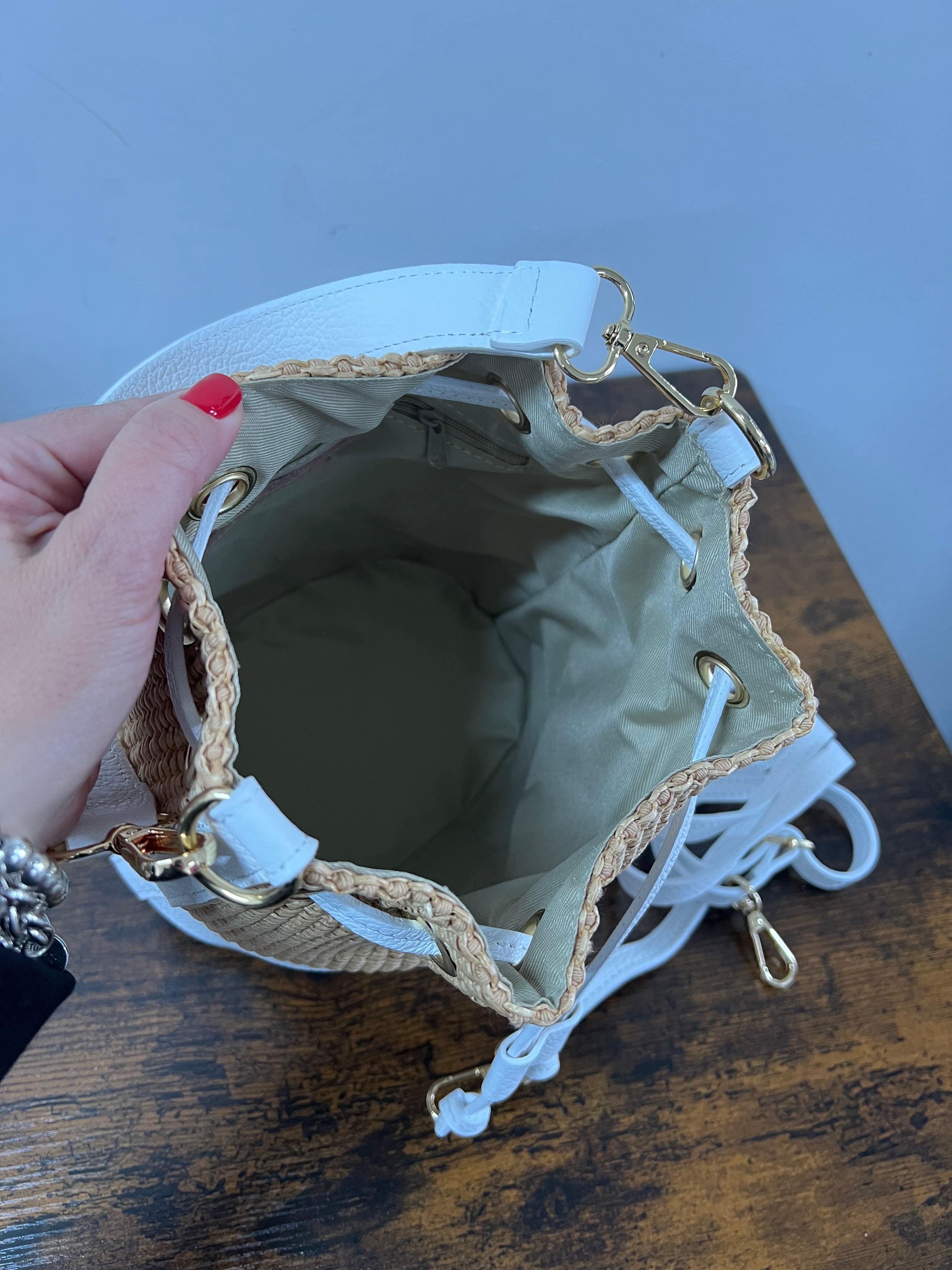 Sacchetto frange maxi z rafia bianco