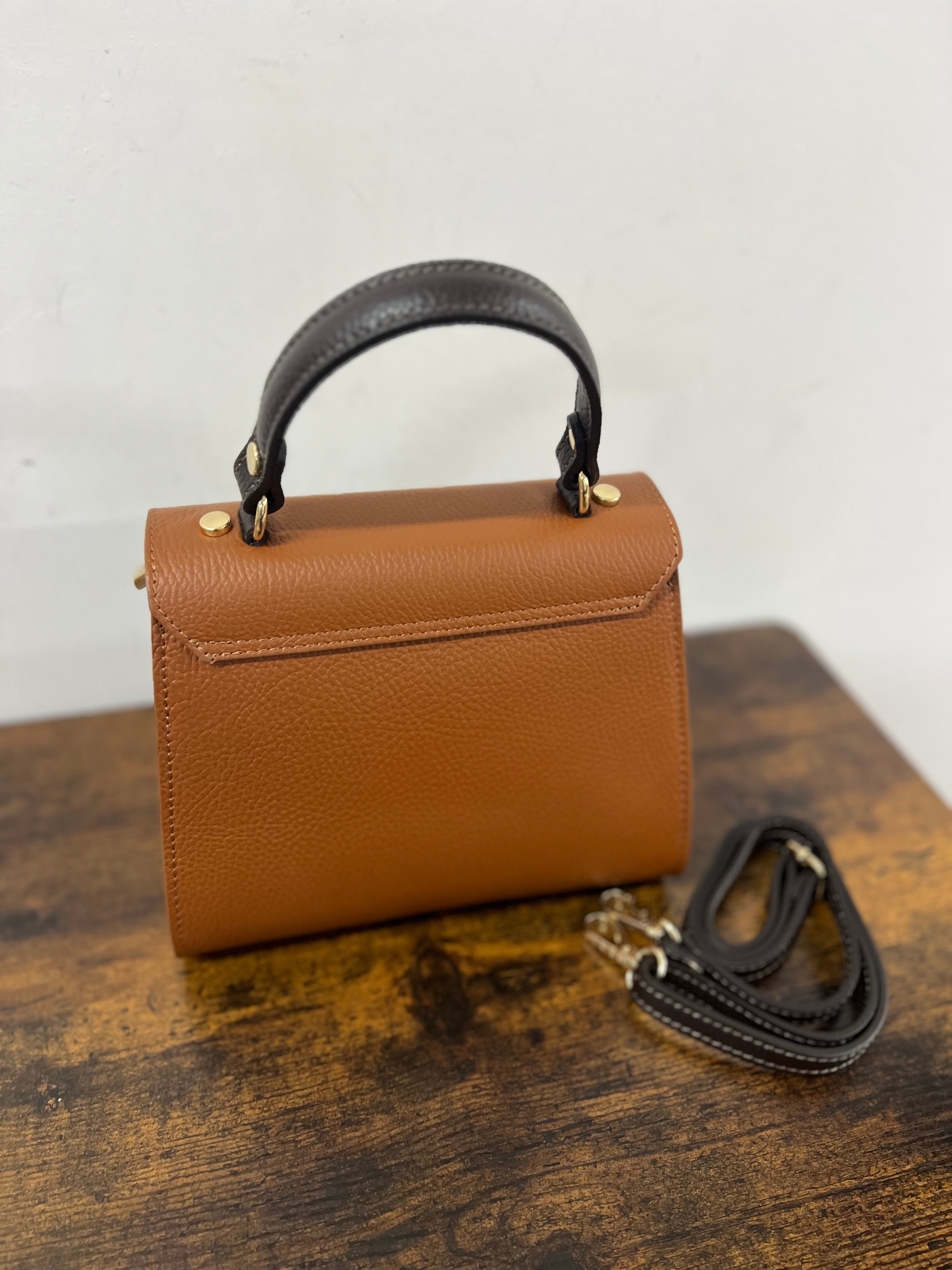 Kellie mini bicolor cuoio scuro e testa di moro