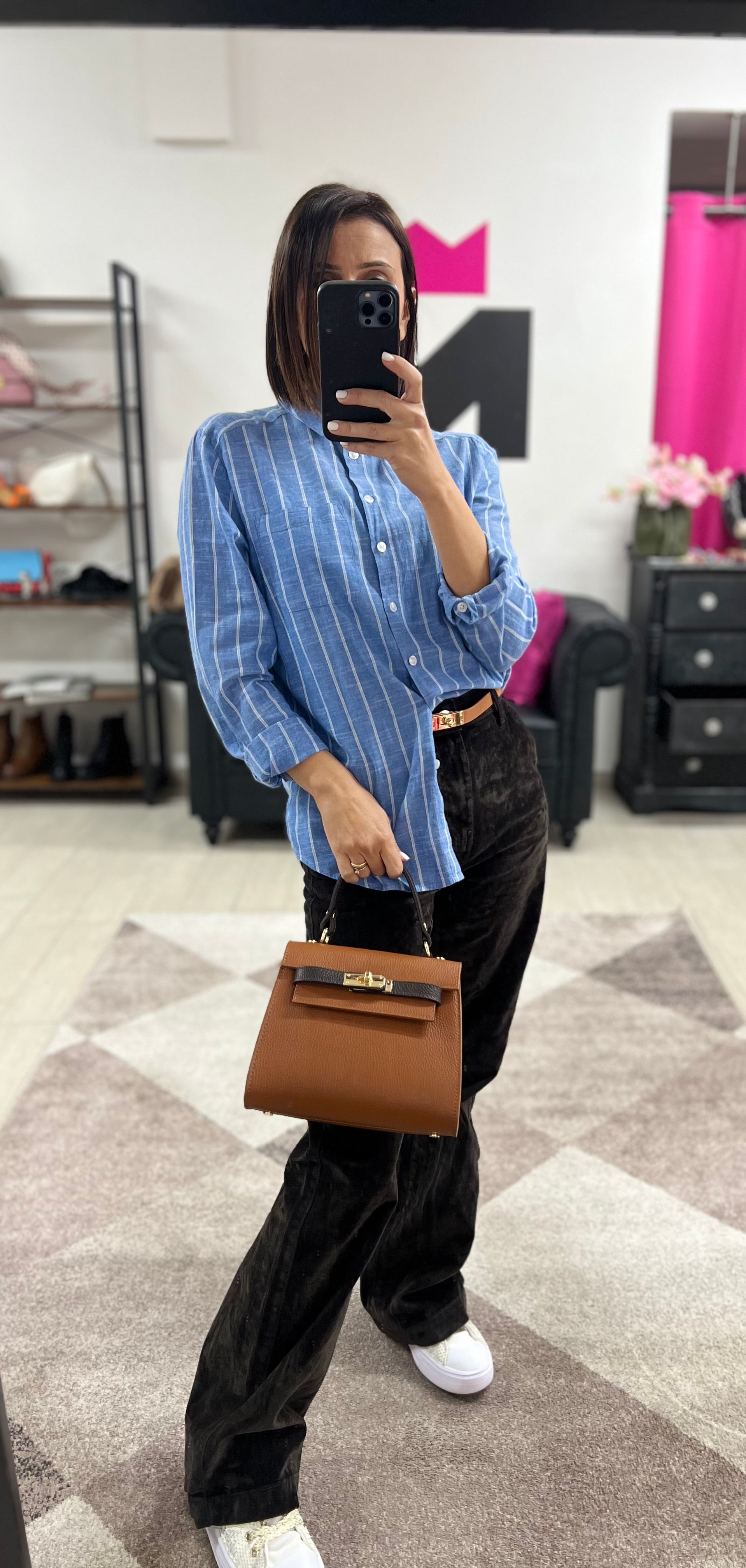 Kellie mini bicolor cuoio scuro e testa di moro