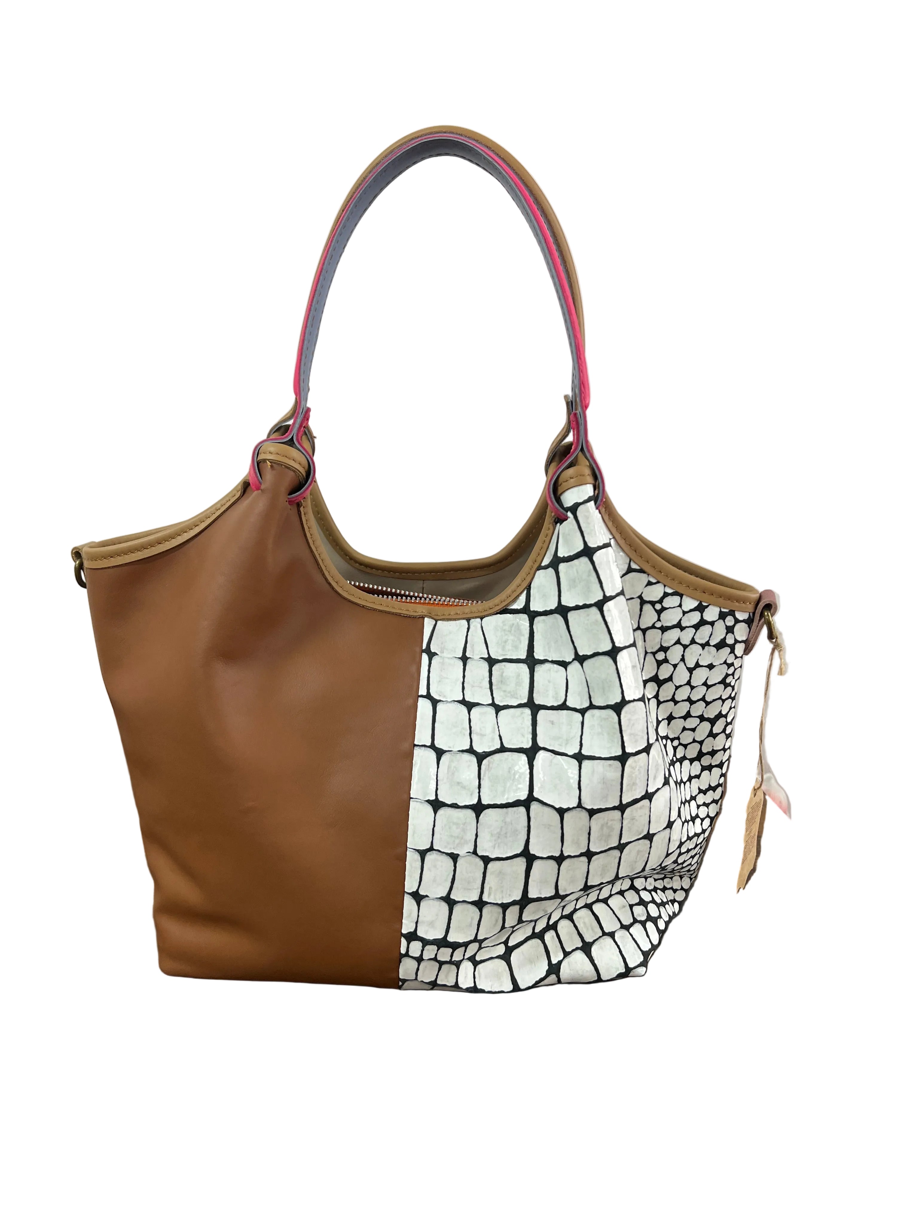 Country shopper patchwork cocco bianco e nero avio argento