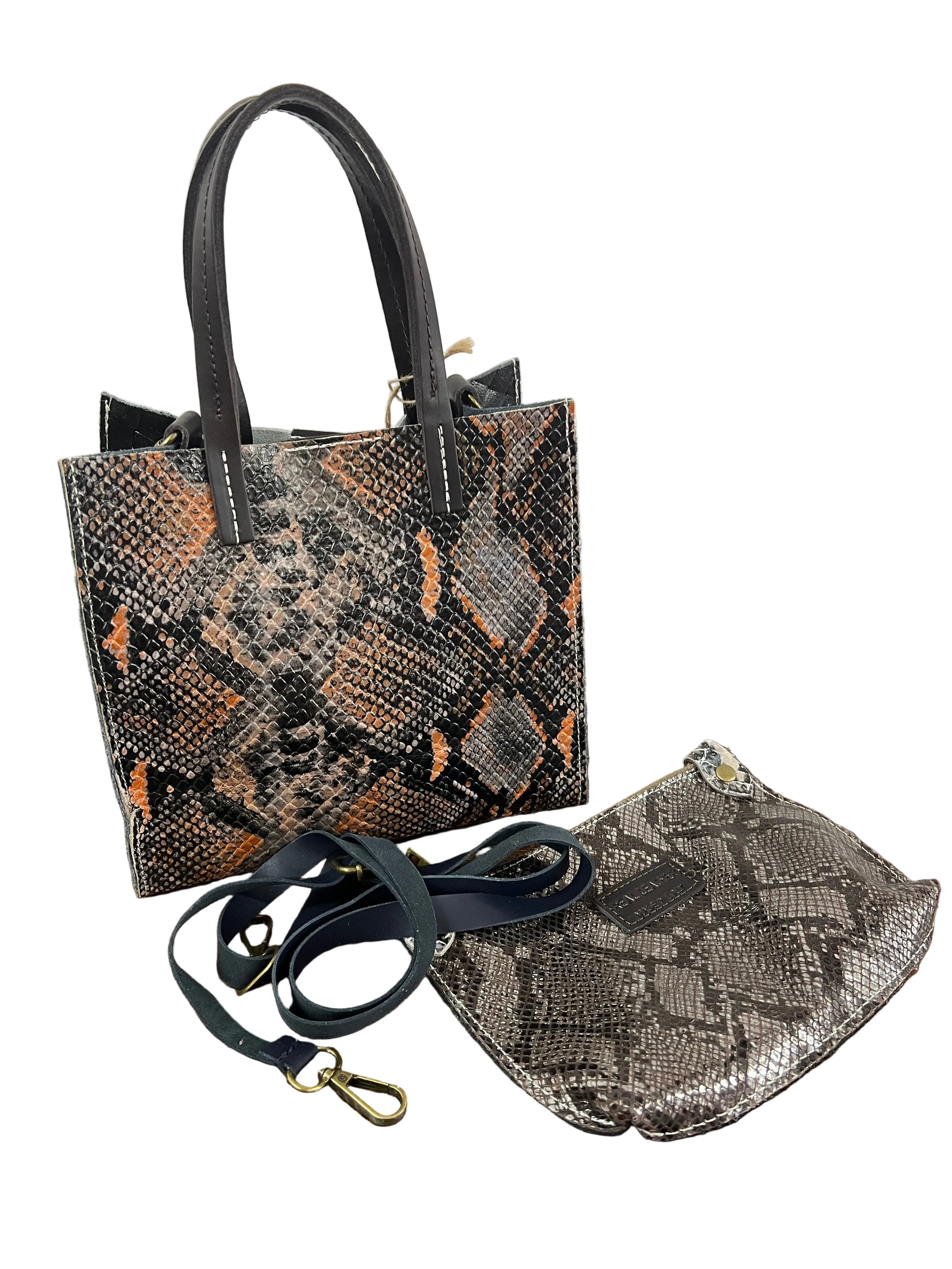 Shopper mini patchwork animalier nero arancio e mac original