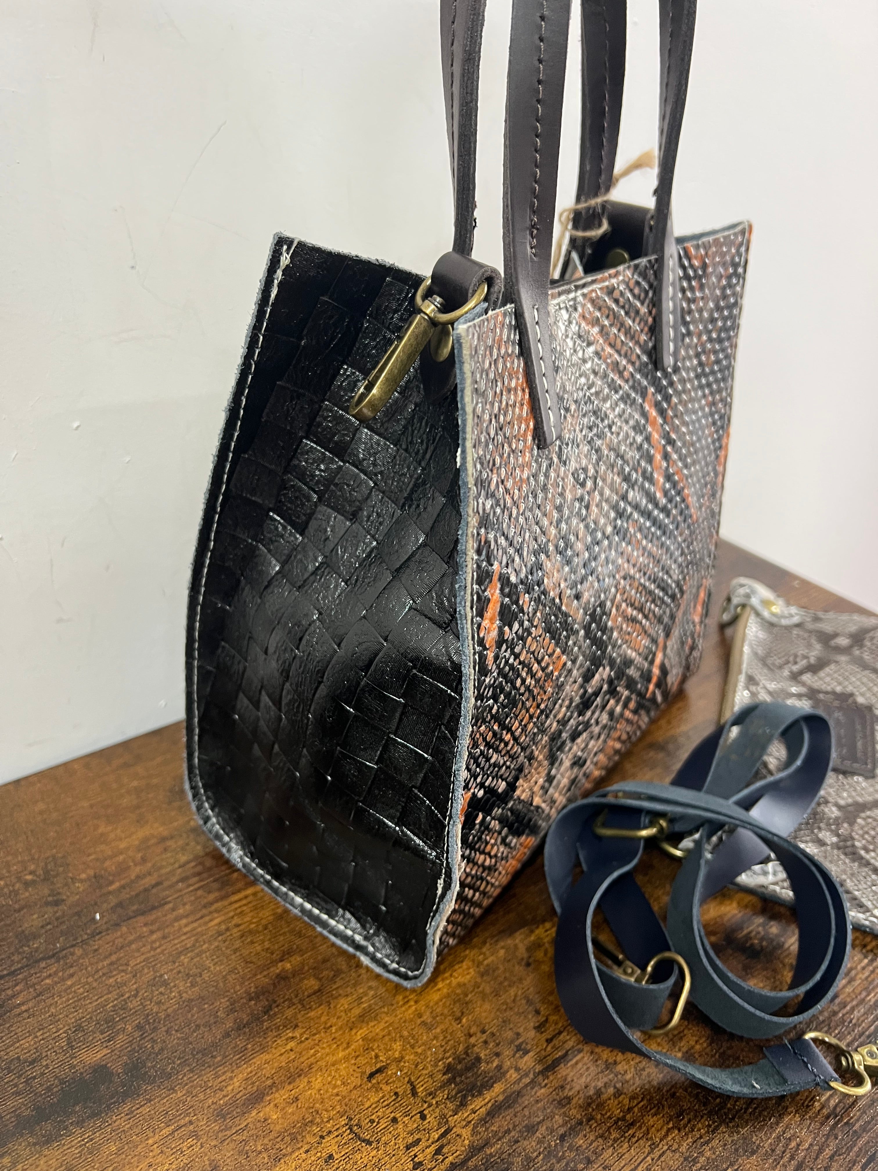 Shopper mini patchwork animalier nero arancio e mac original