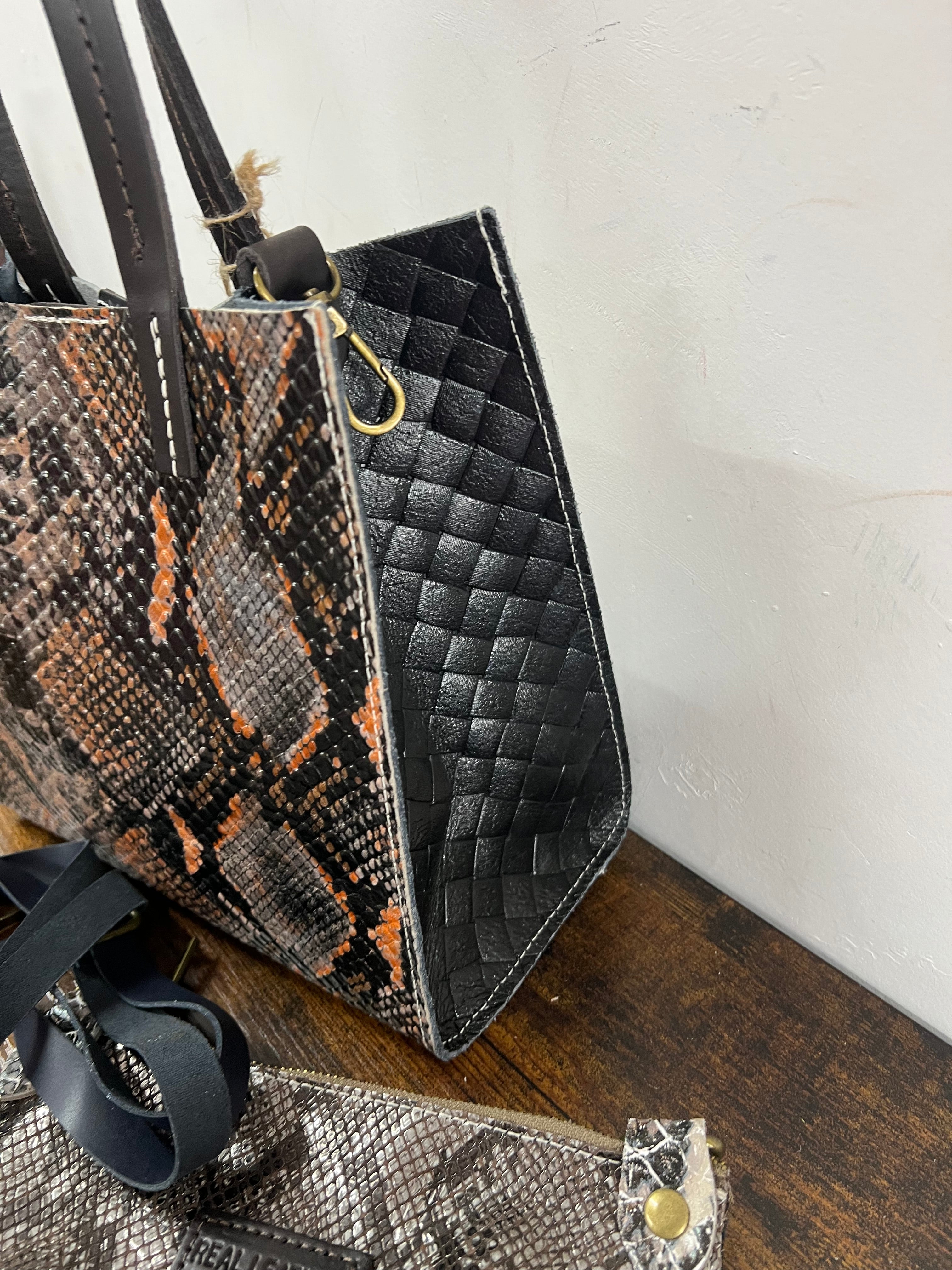 Shopper mini patchwork animalier nero arancio e mac original