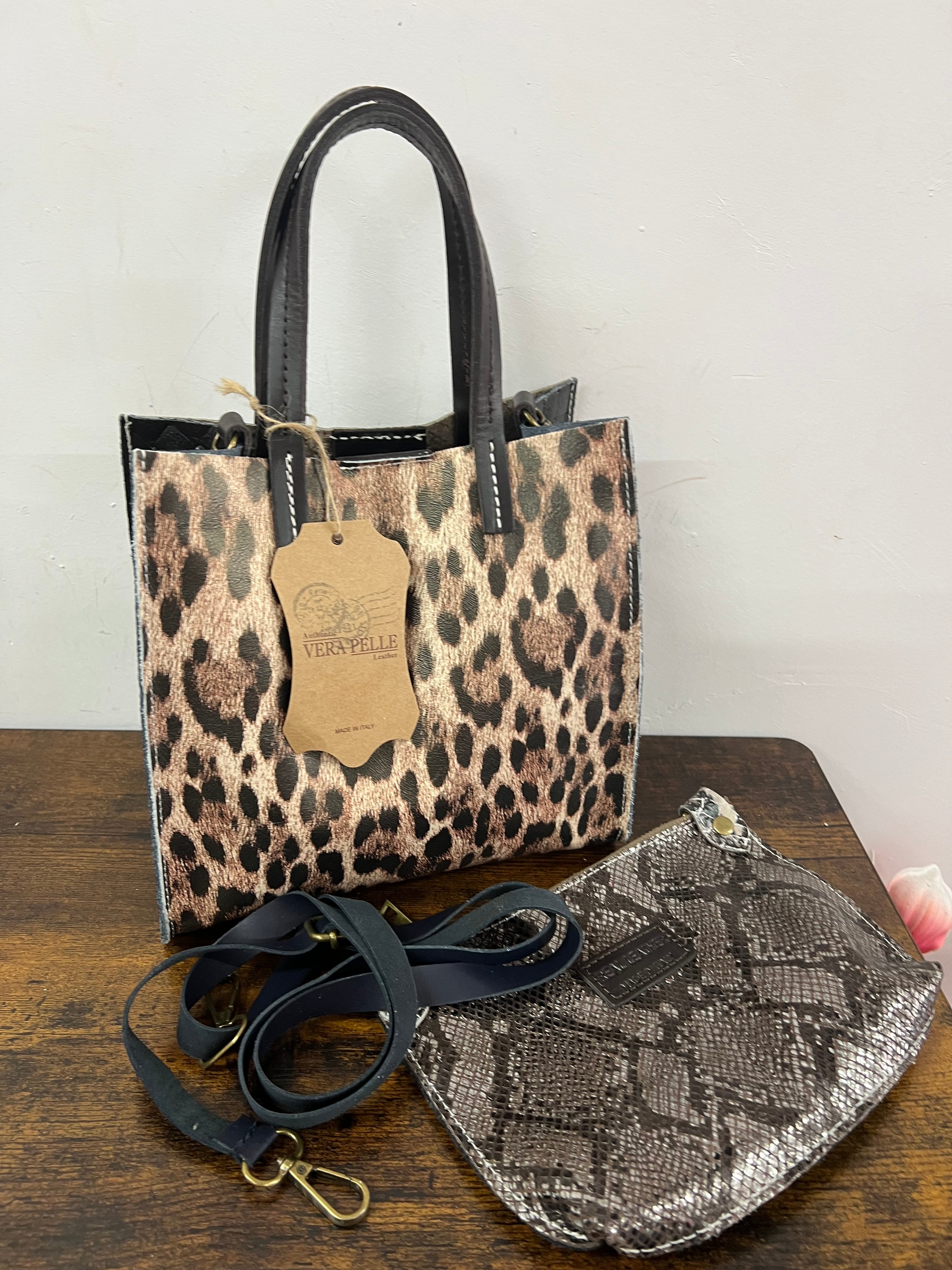 Shopper mini patchwork animalier nero arancio e mac original