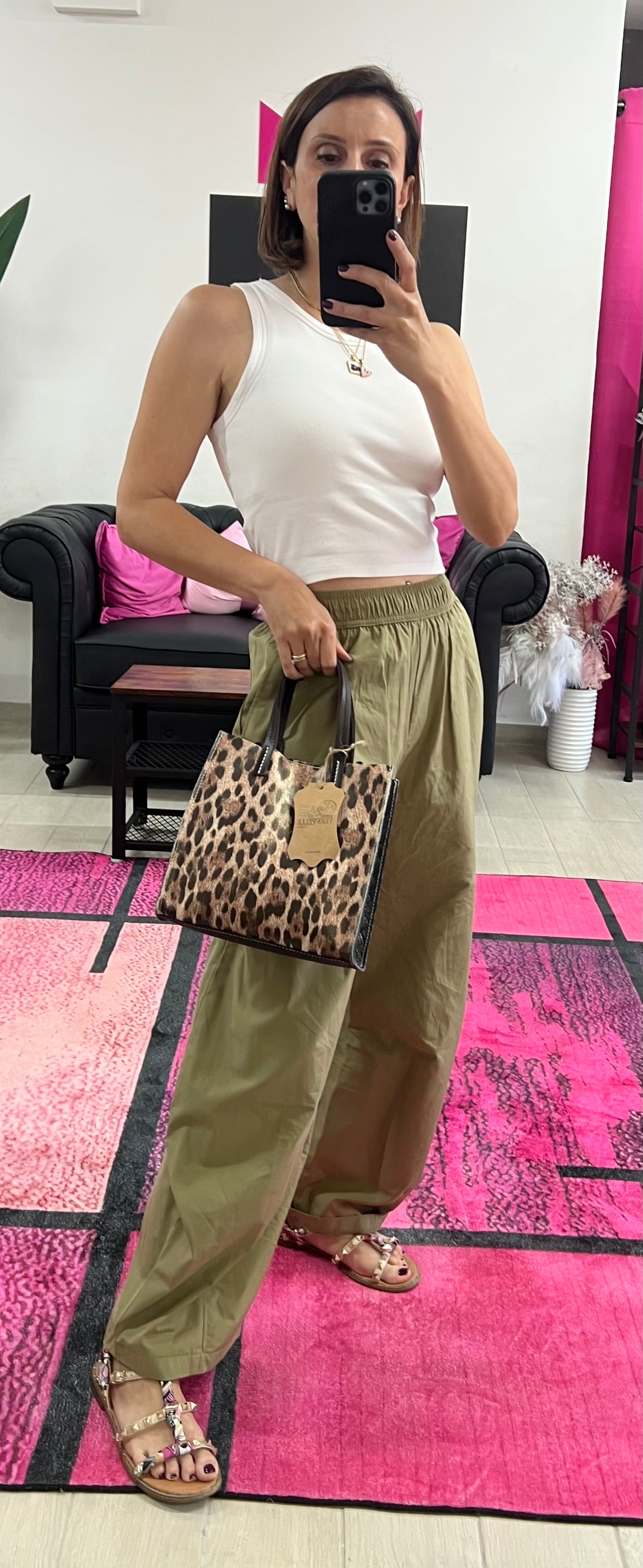 Shopper mini patchwork animalier nero arancio e mac original