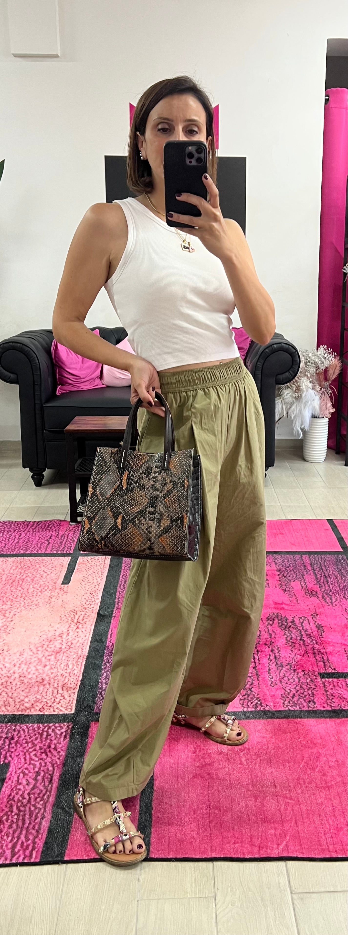 Shopper mini patchwork animalier nero arancio e mac original