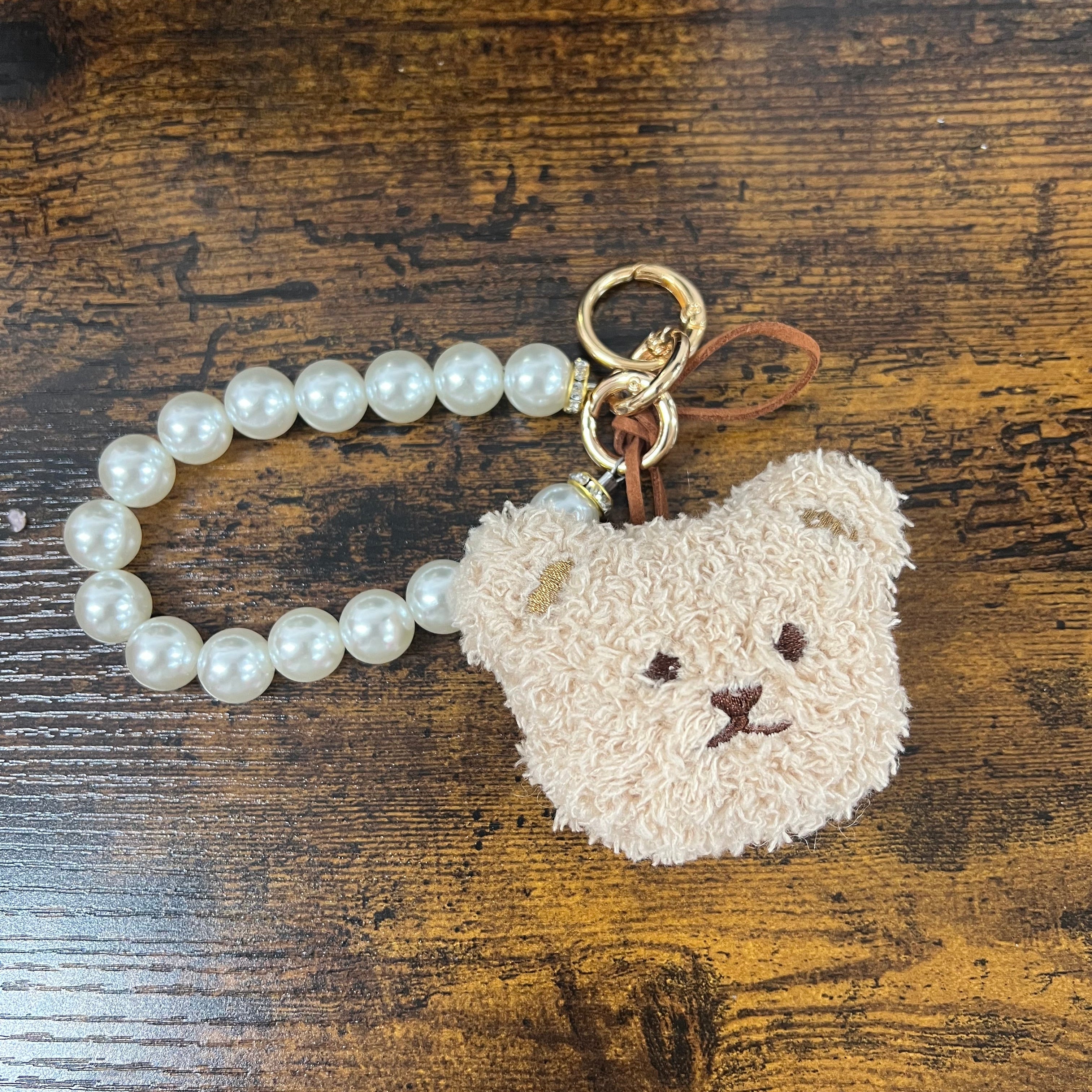 Portachiavi teddy tortora e perle