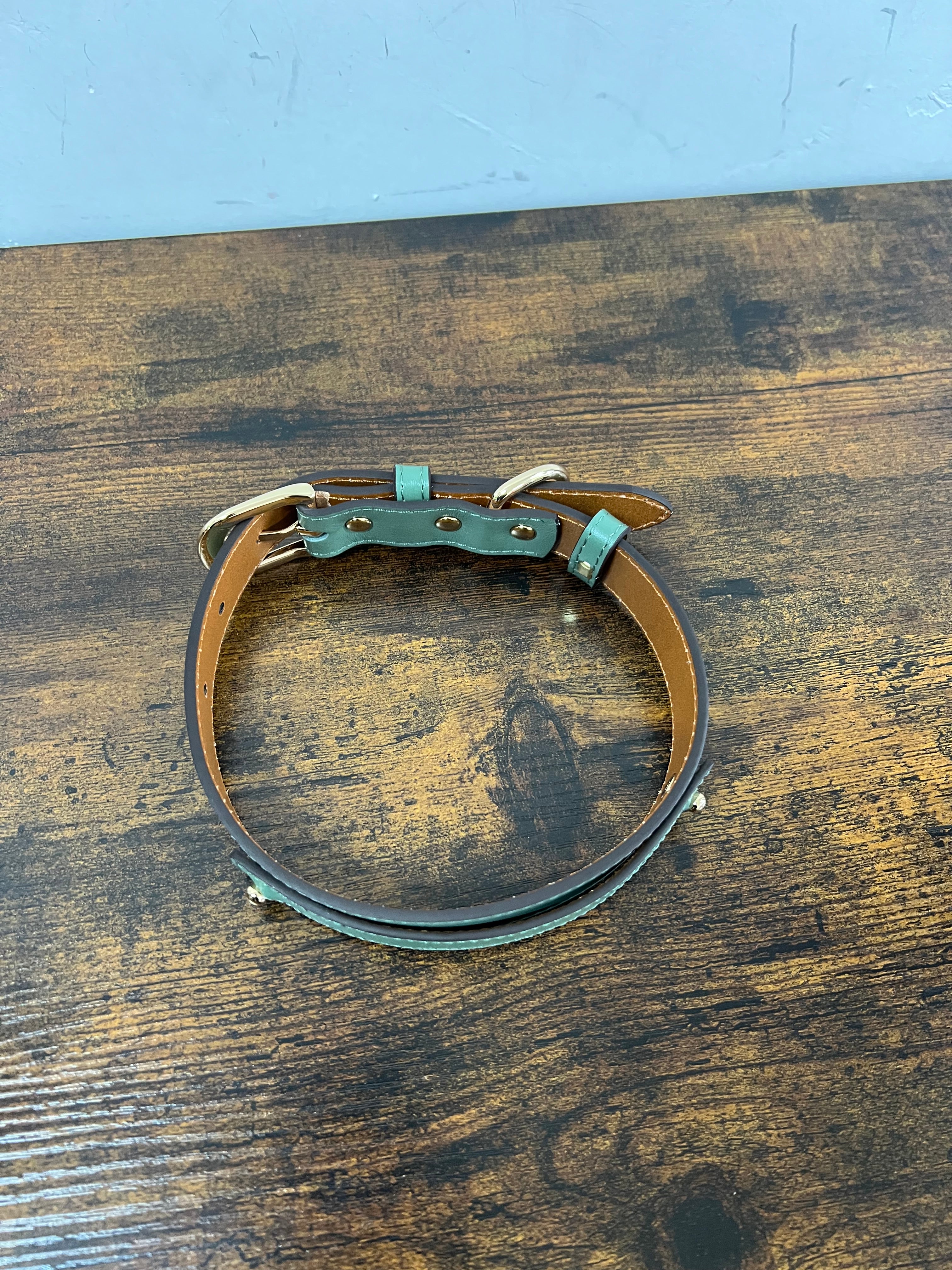 Collare in vera pelle verde salvia