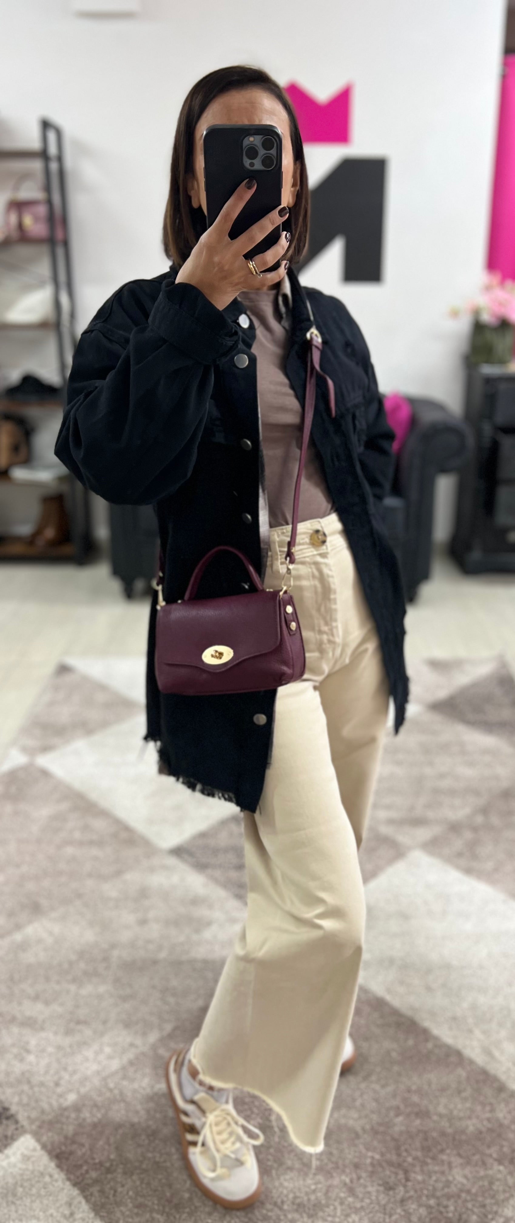 Country bag monocolore z pocket amaranto