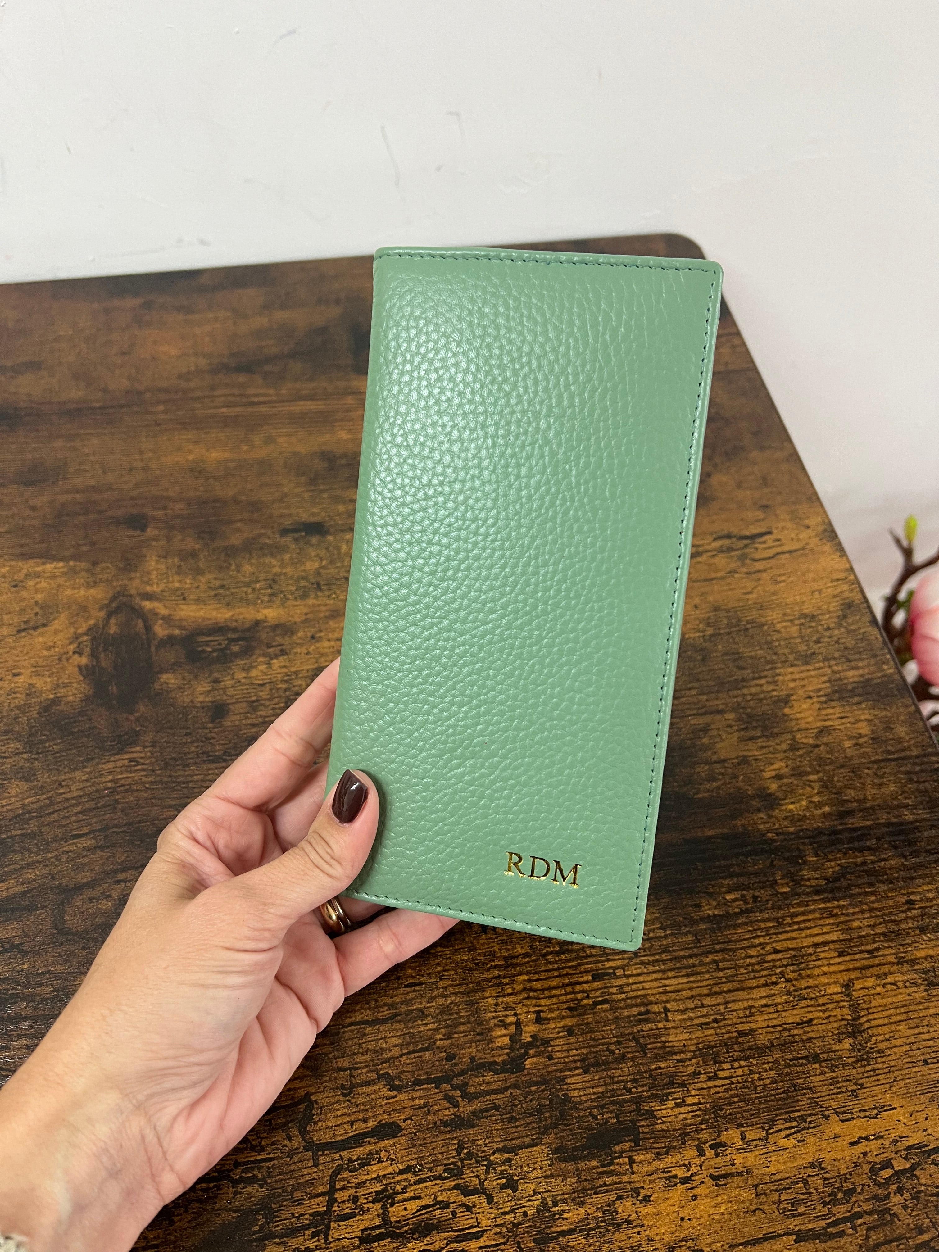 Large sage green card holder
