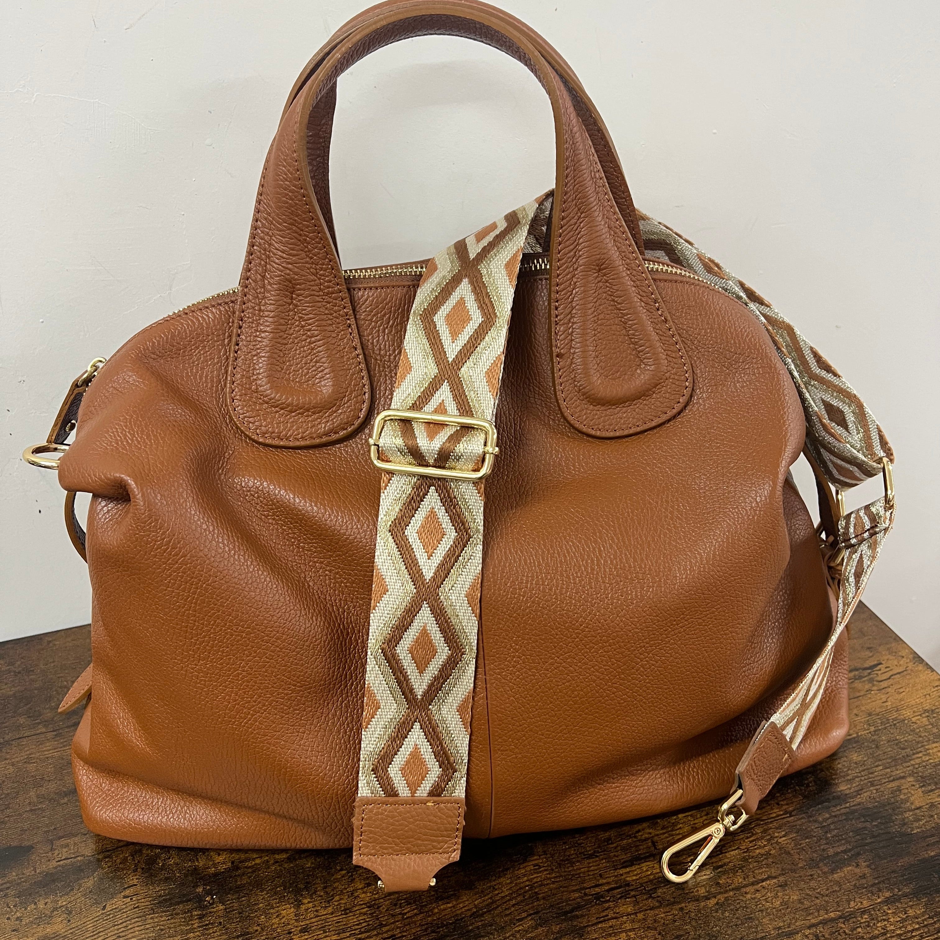 Tracolla rombo cuoio scuro