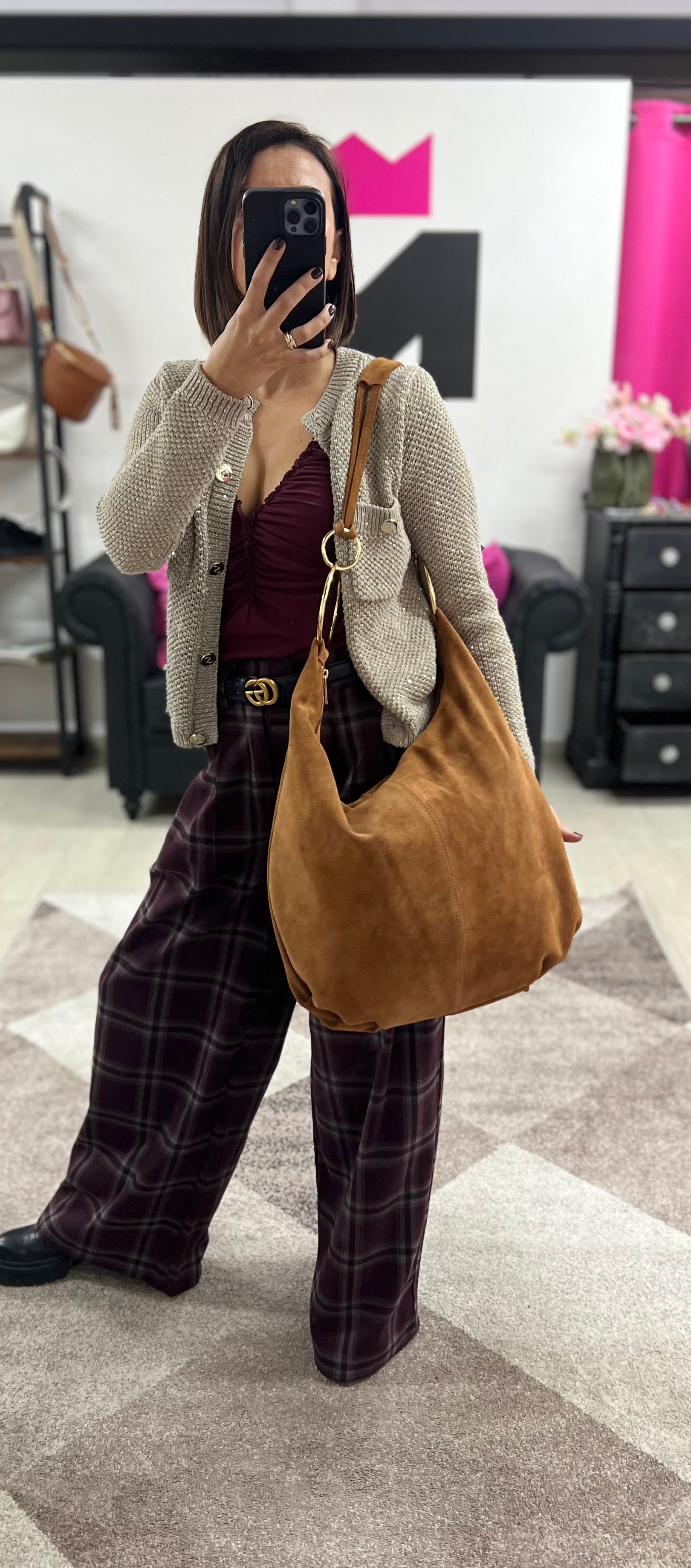 Shopper anelli extra suede cuoio