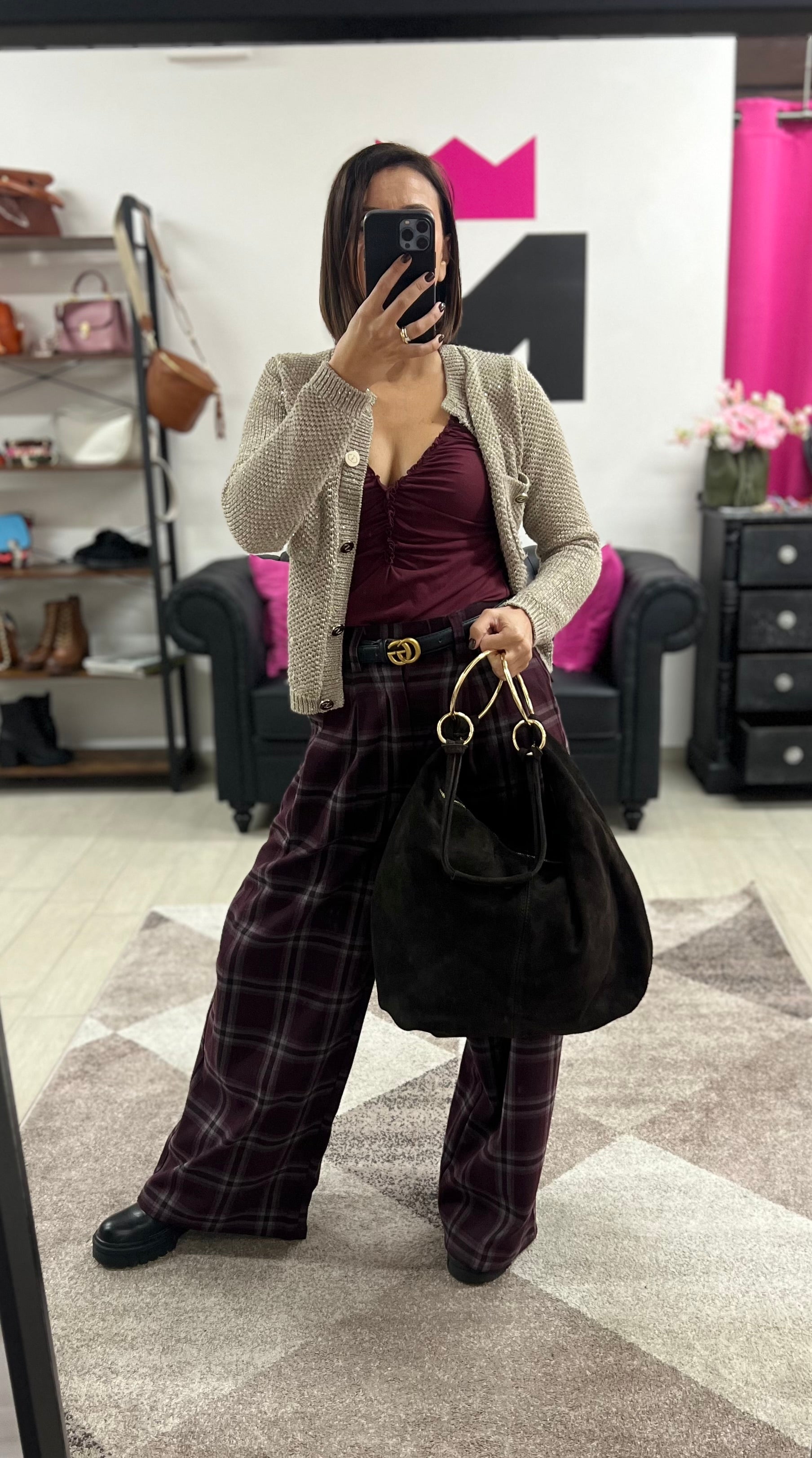 Shopper anelli extra suede testa di moro