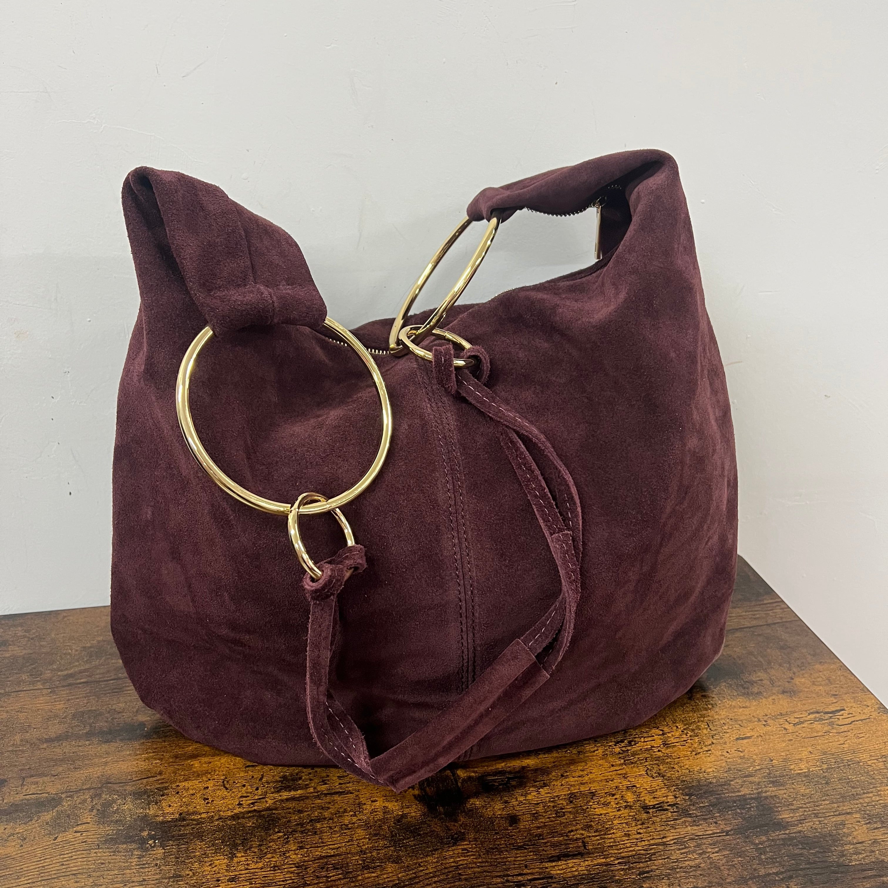Shopper anelli extra suede vinaccia