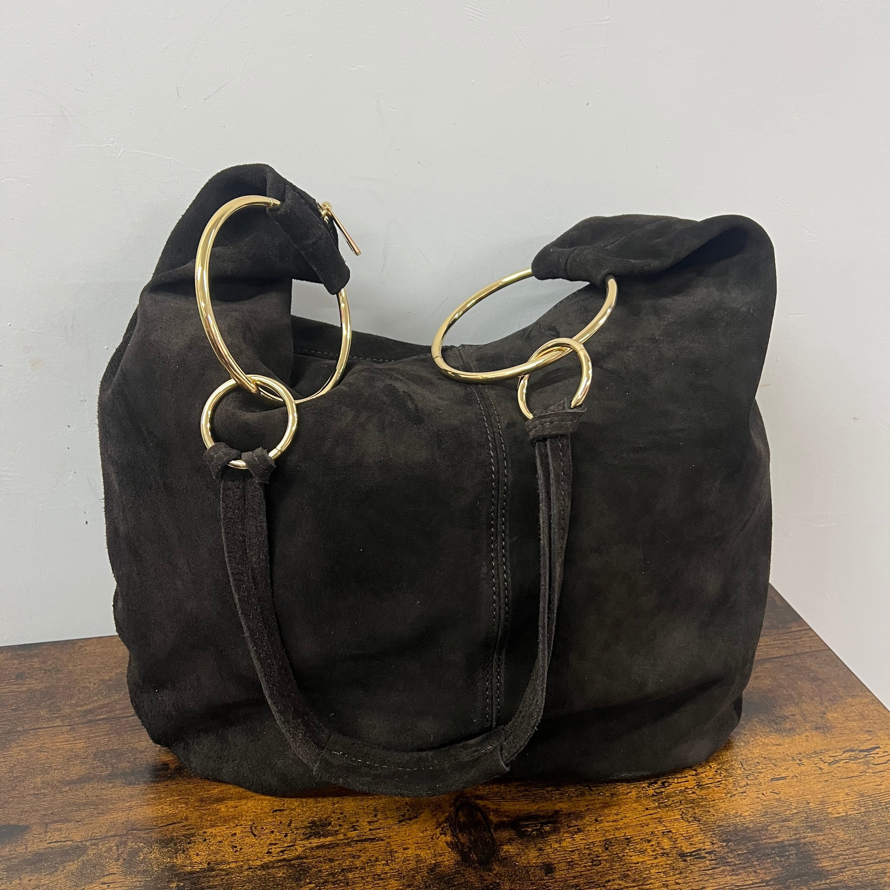 Shopper anelli extra suede testa di moro