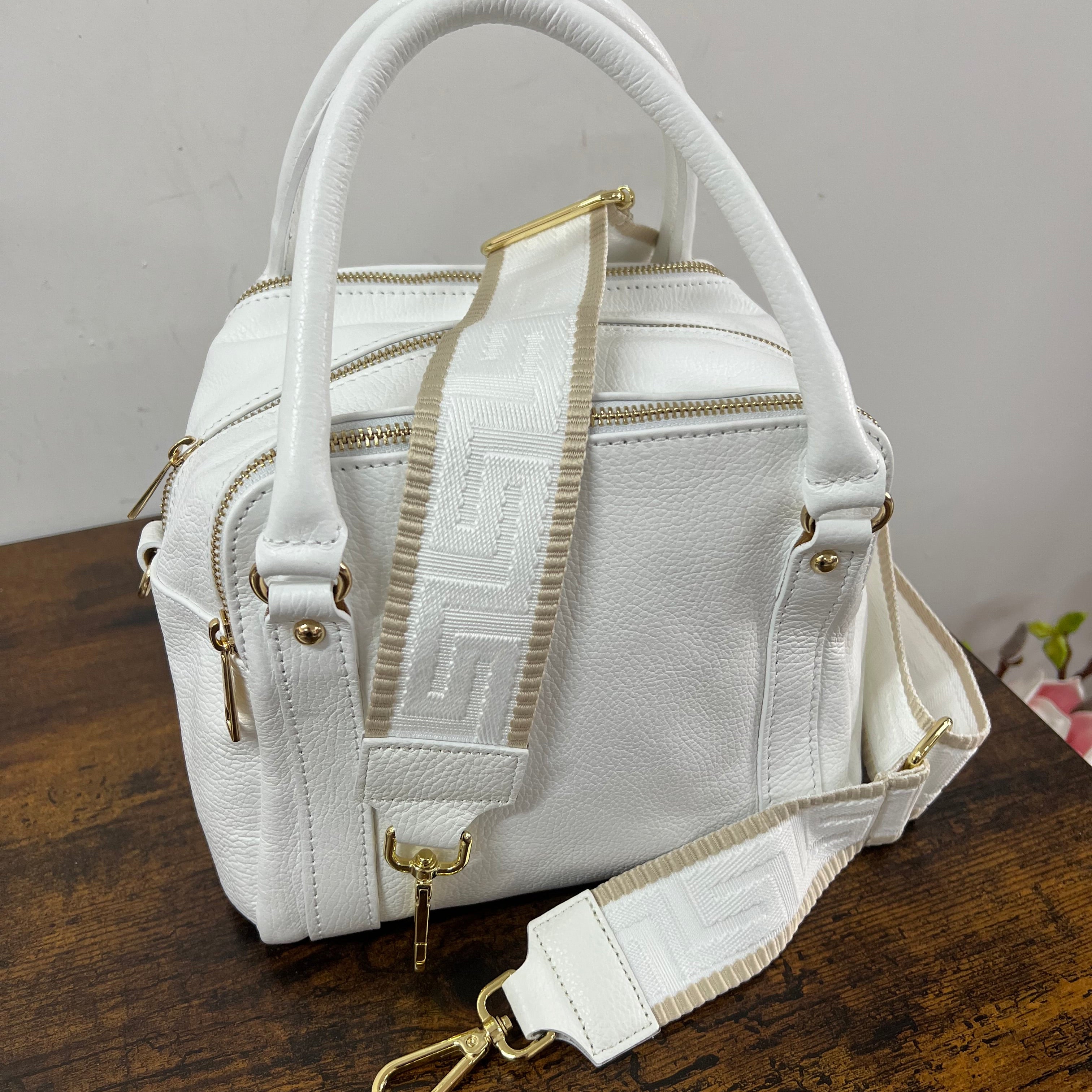 Tracolla greek bianco e bordi tortora