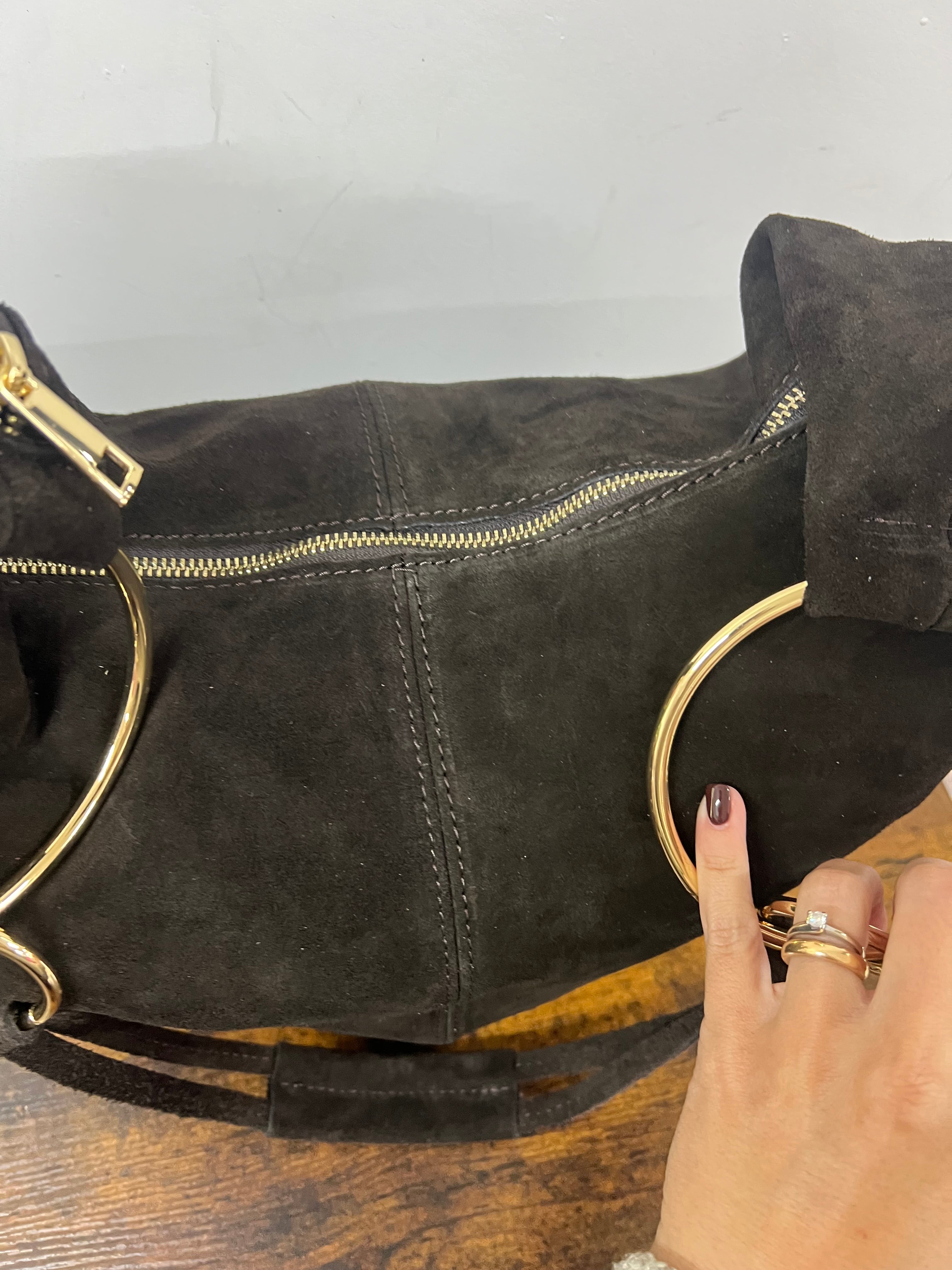 Shopper anelli extra suede testa di moro