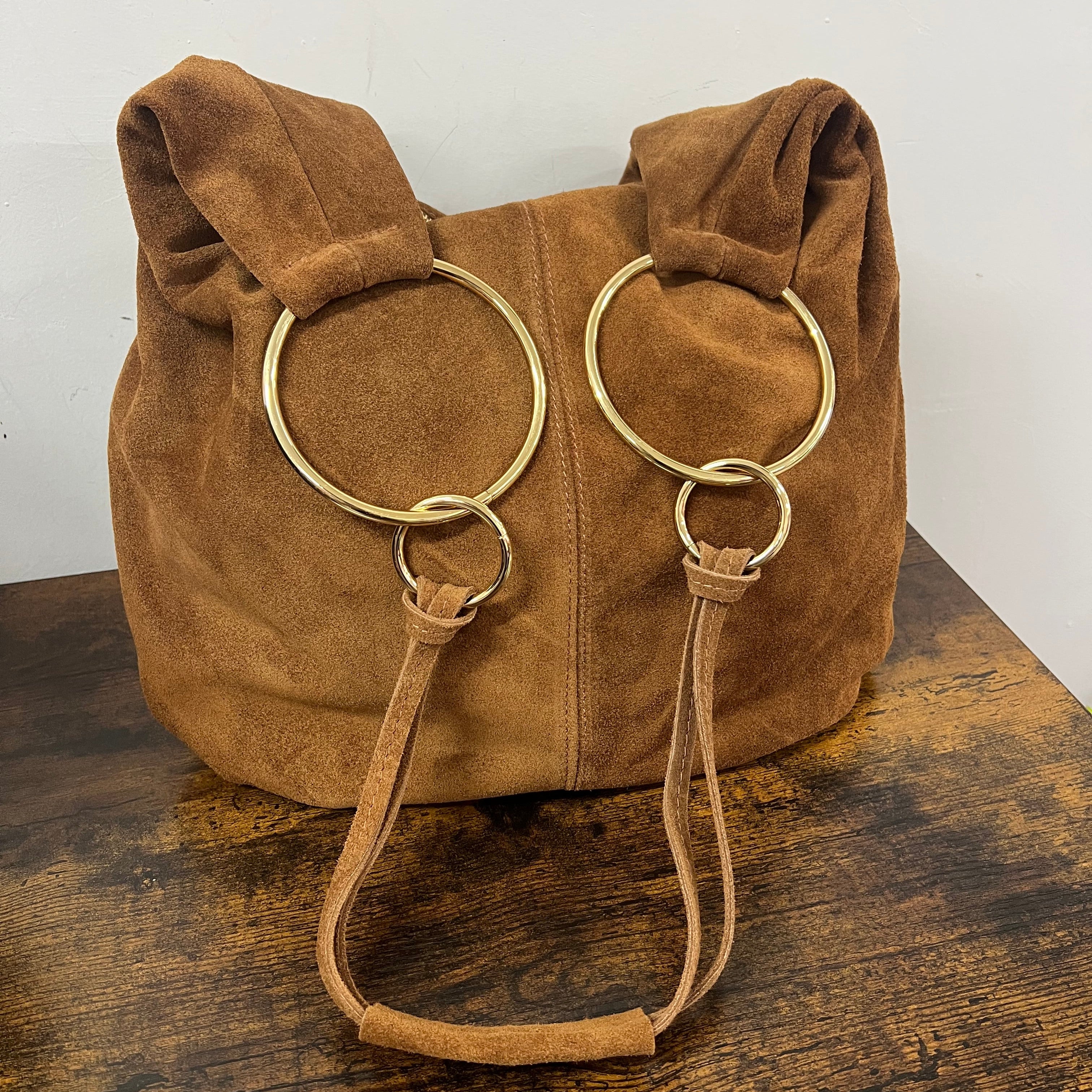 Shopper anelli extra suede cuoio