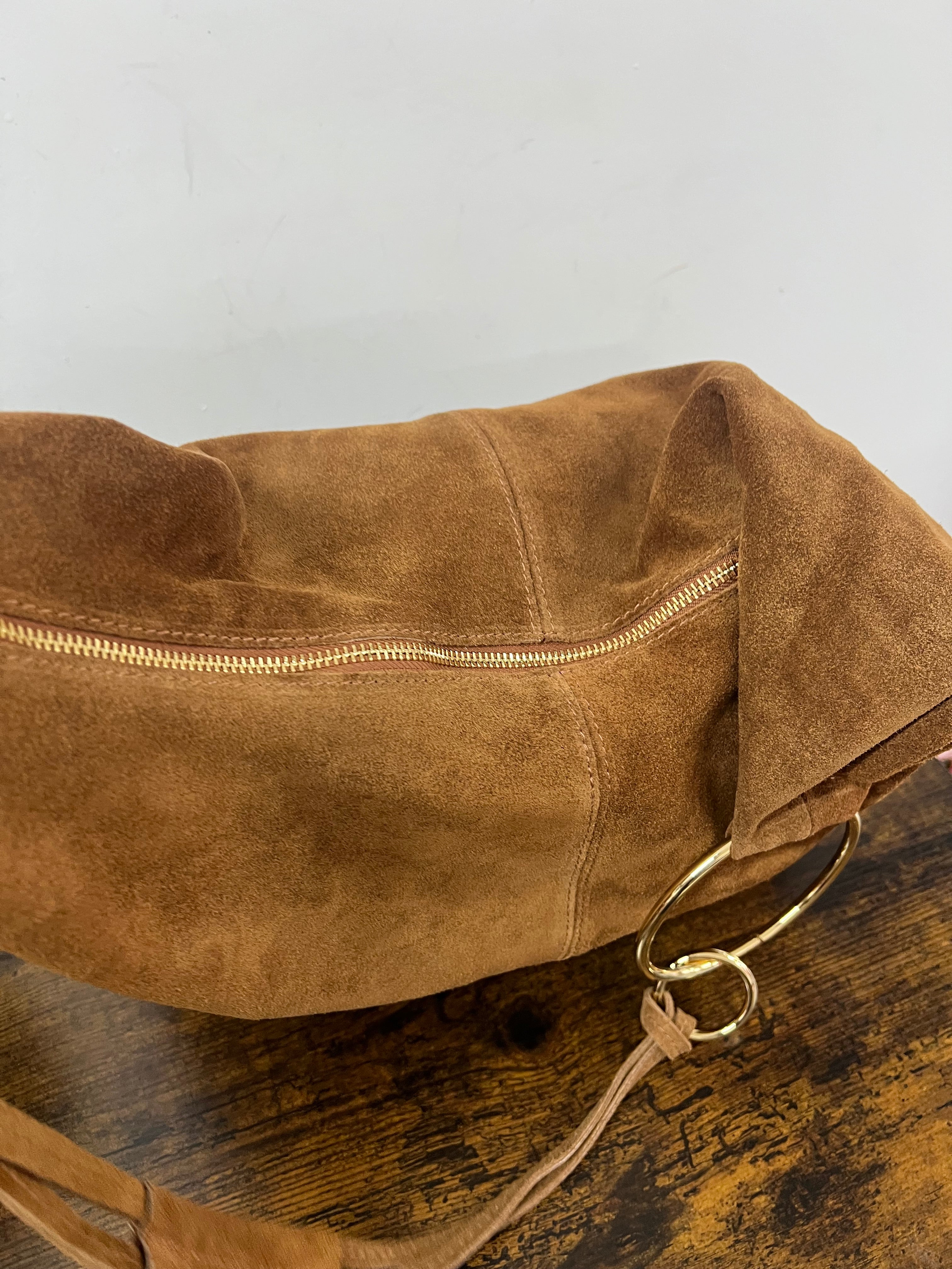 Shopper anelli extra suede cuoio