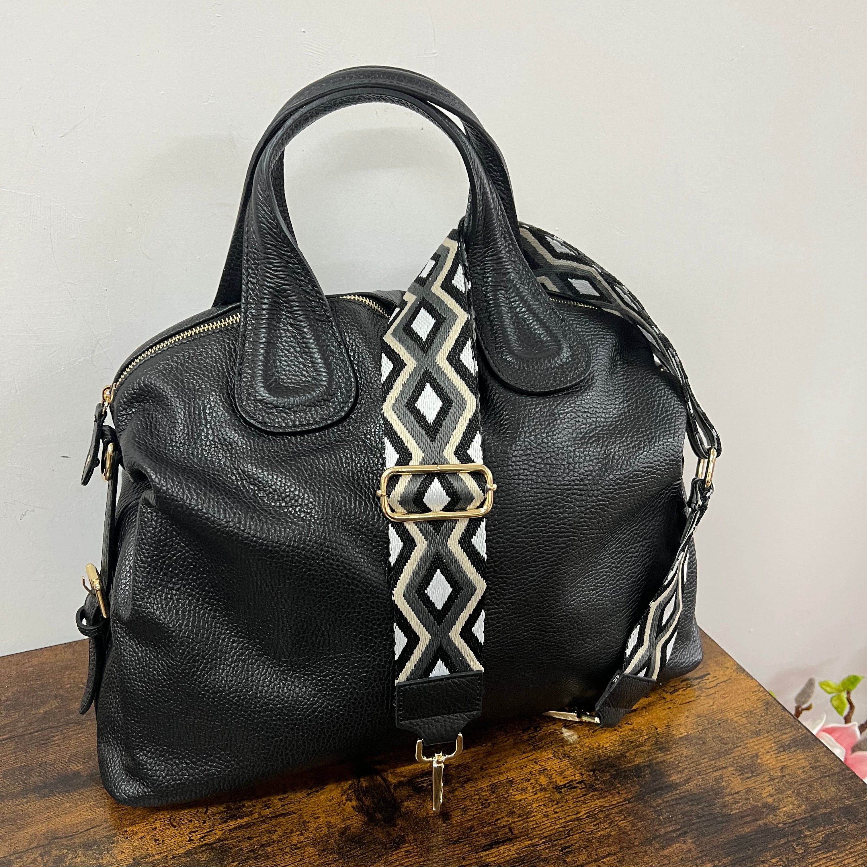 Tracolla rombi nero panna bianco