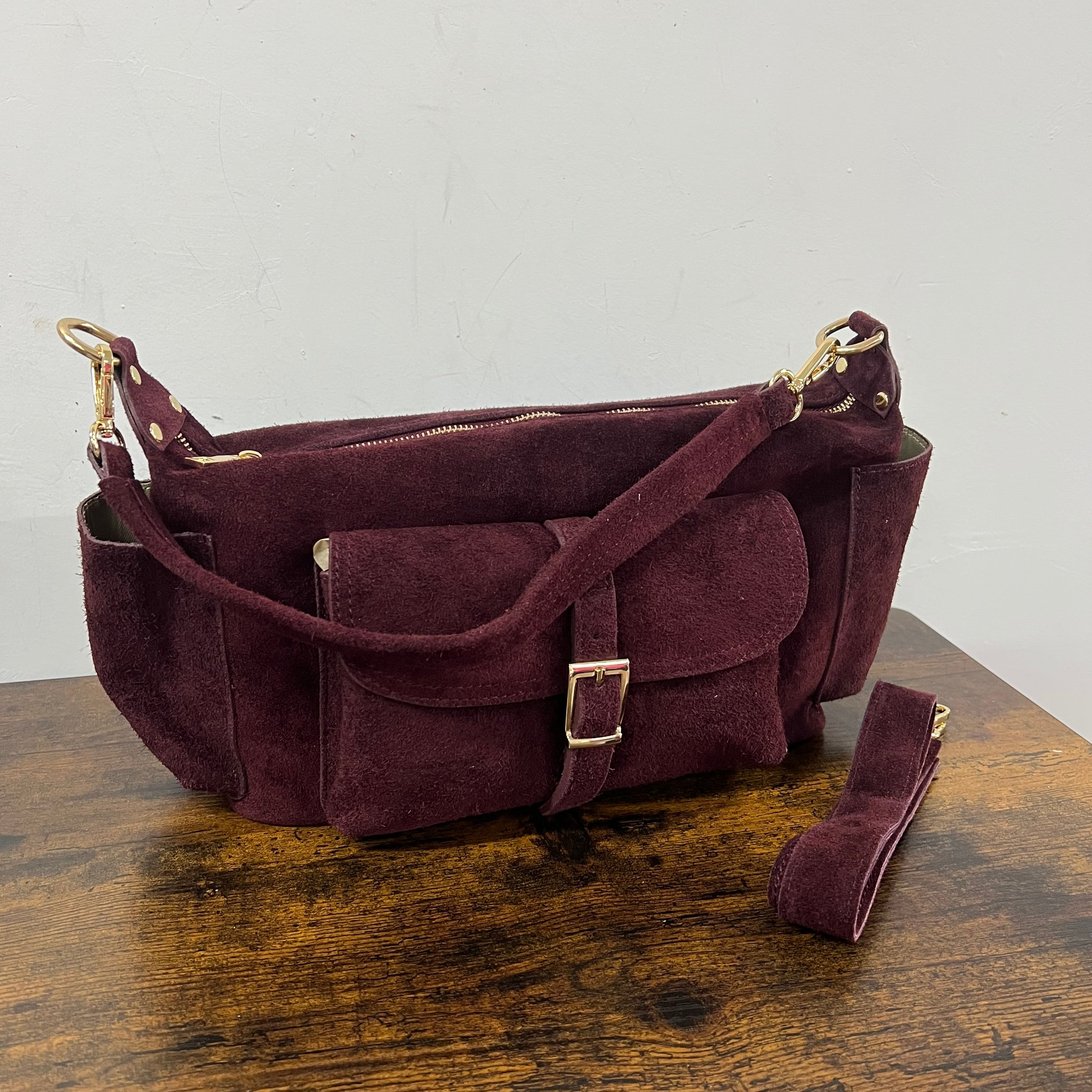 Mega baguette genuine leather suede burgundy