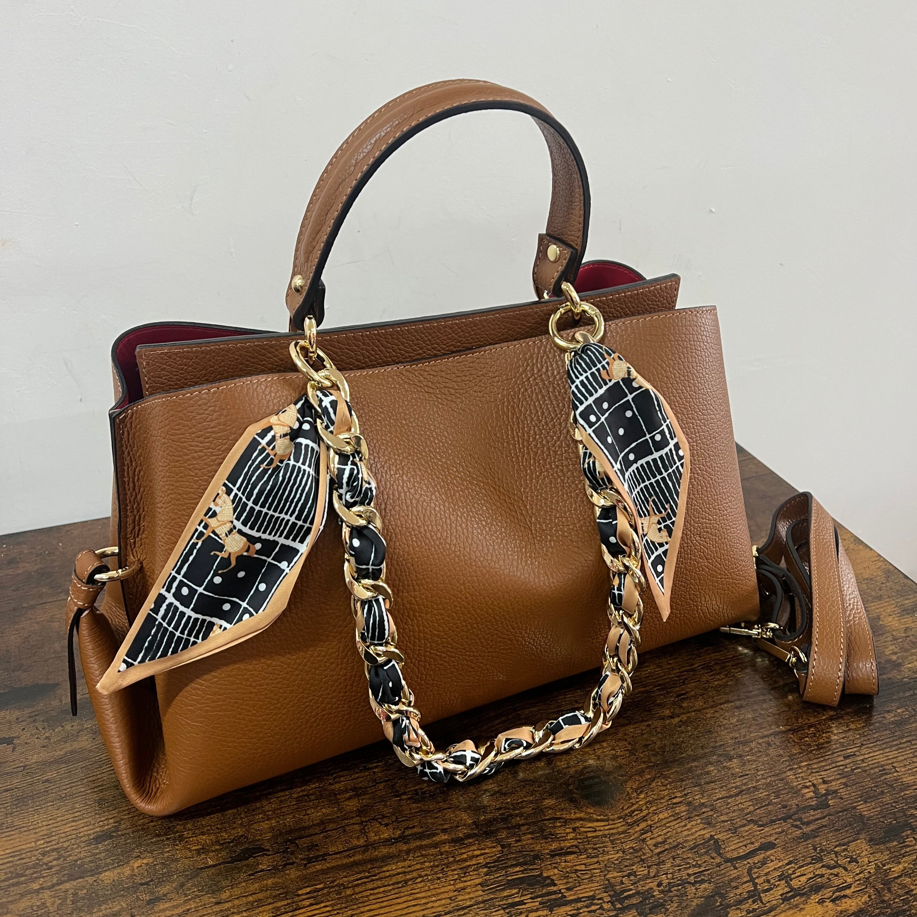 Arianna big cuoio e catena foulard cavalli