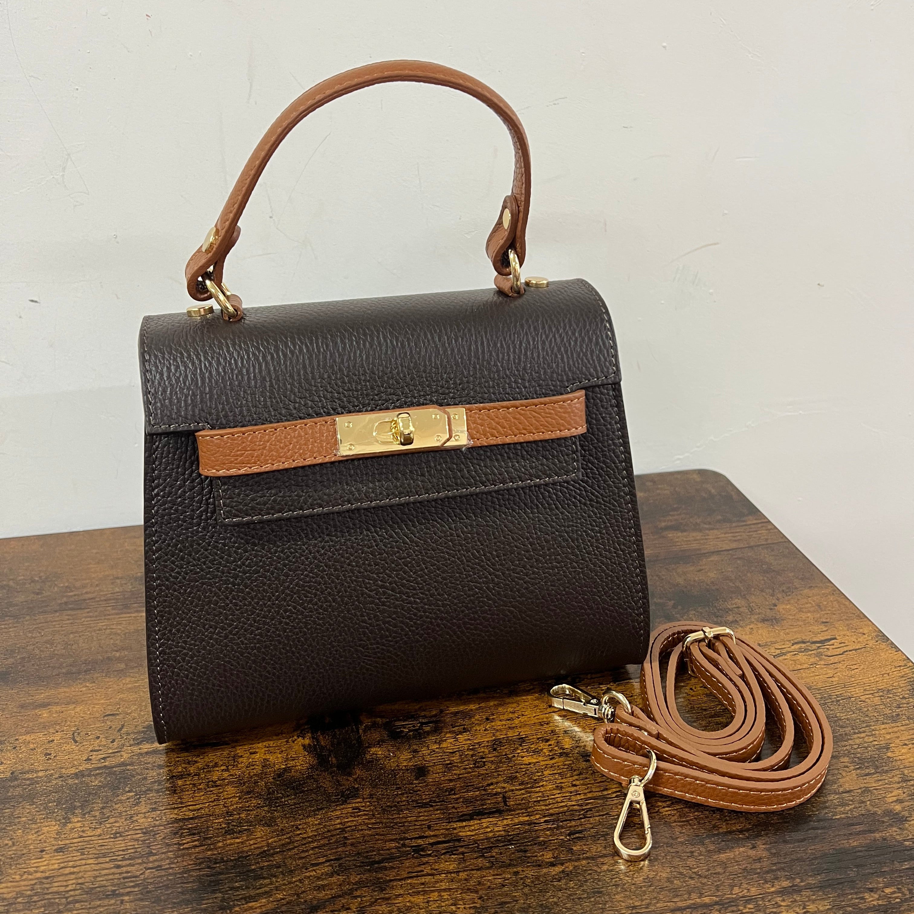 Kellie mini two-tone dark brown and tan