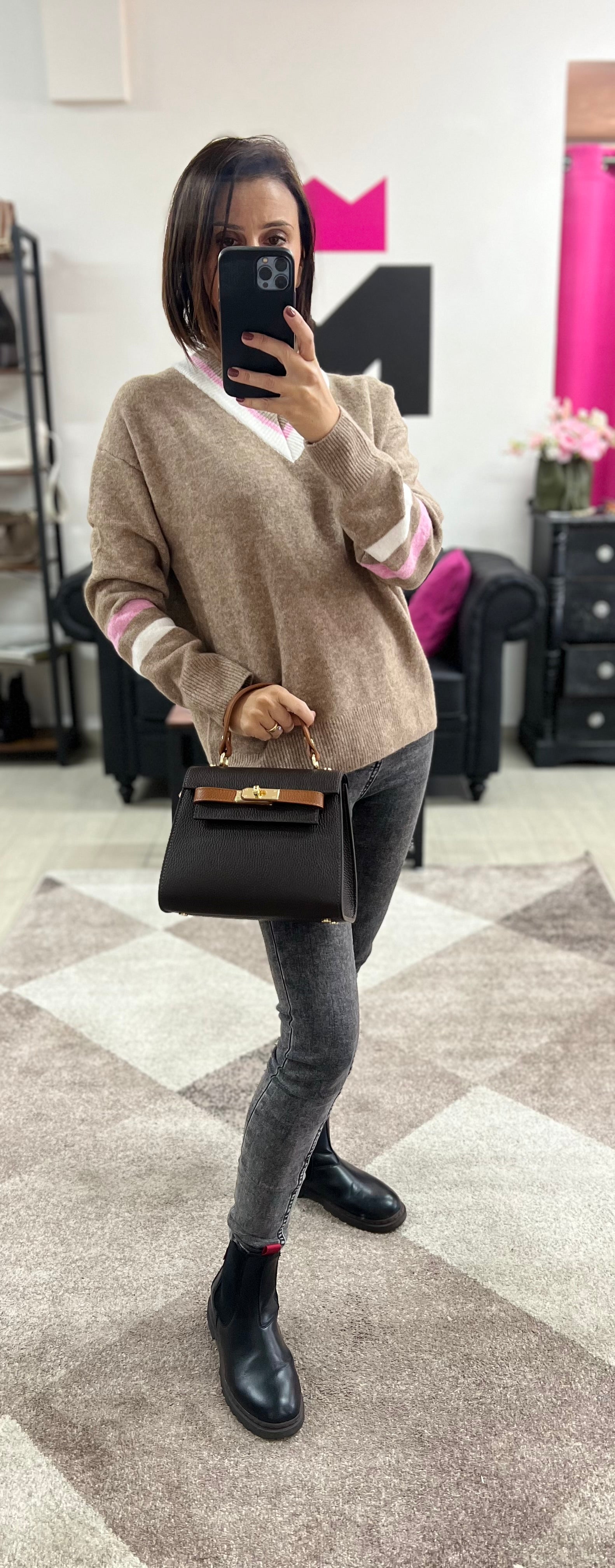 Kellie mini two-tone dark brown and tan