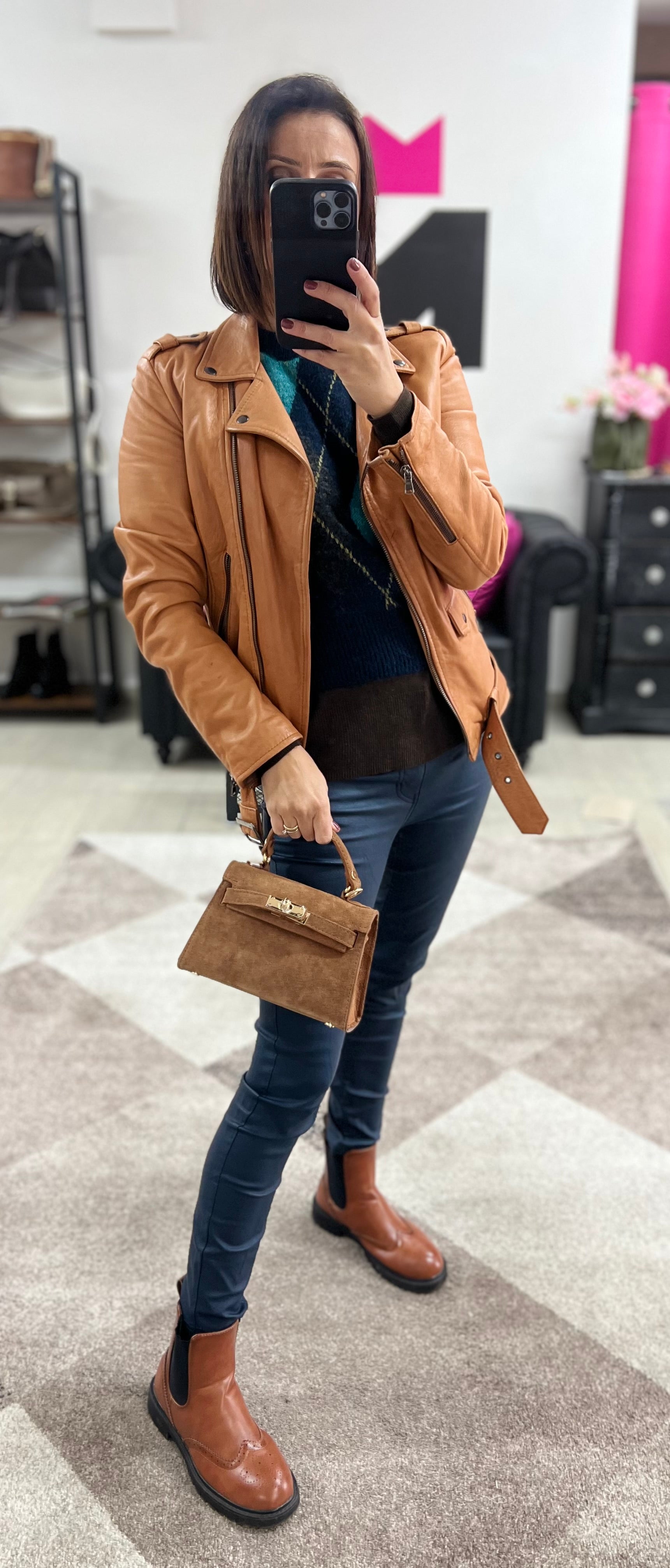 Kylie pocket suede cuoio