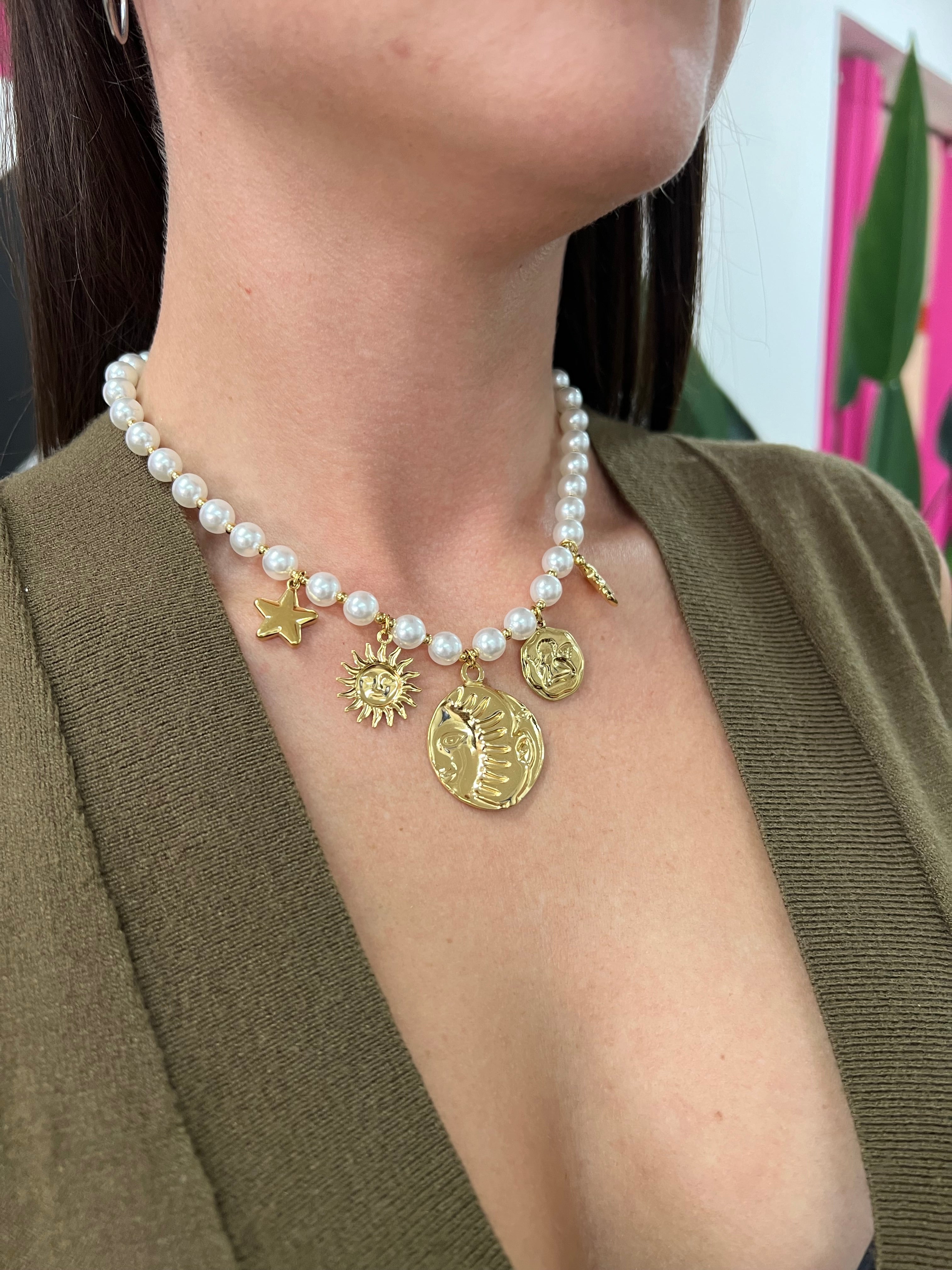 Anew collana perle sole luna